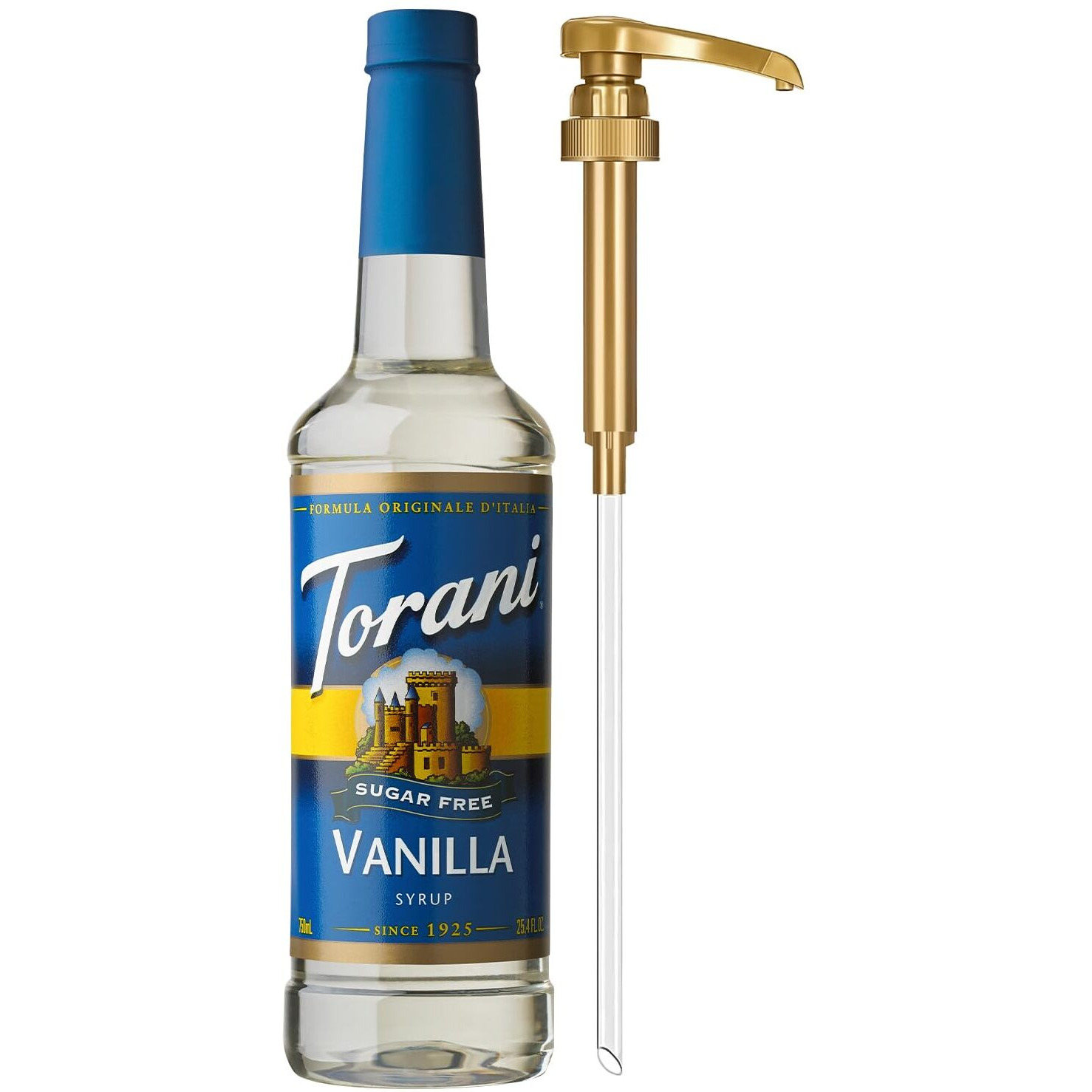 Torani Sugar Free Coffee Syrup, Vanilla Flavored Syrup For Drinks, Zero Calorie, Pump Included, 25.4 Fl Oz