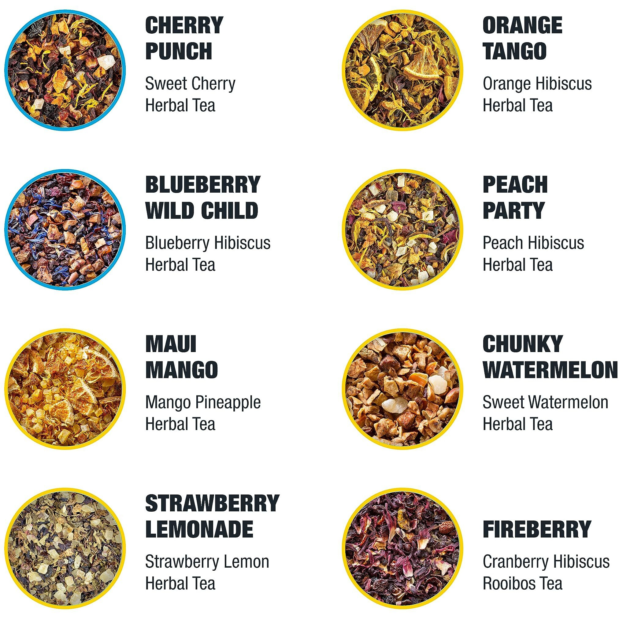 Tiesta Tea - Fruity Tea Sampler | 8 Exotic Loose Leaf Tea Blends - Caffeine Free Loose Leaf Tea Sampler | Assorted Fruit & Herbal Teas, Peach, Mango, Cherry - 8 Resealable Sample Pouches