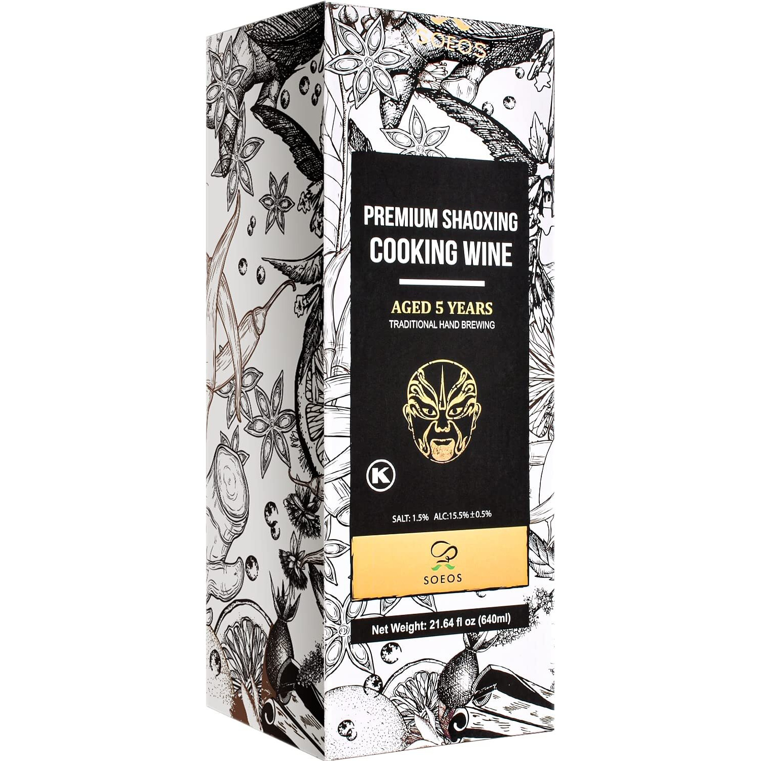 Soeos Cooking Wine,Shaoxing Rice Wine,Chinese Cooking Wine,Rice Cooking Wine,Shaoxing Wine Chinese Cooking Wine,Shao Hsing Rice Wine,21.64 Fl Oz (640 Ml),1 Packs,Premium 5 Year Aged Cooking Wine
