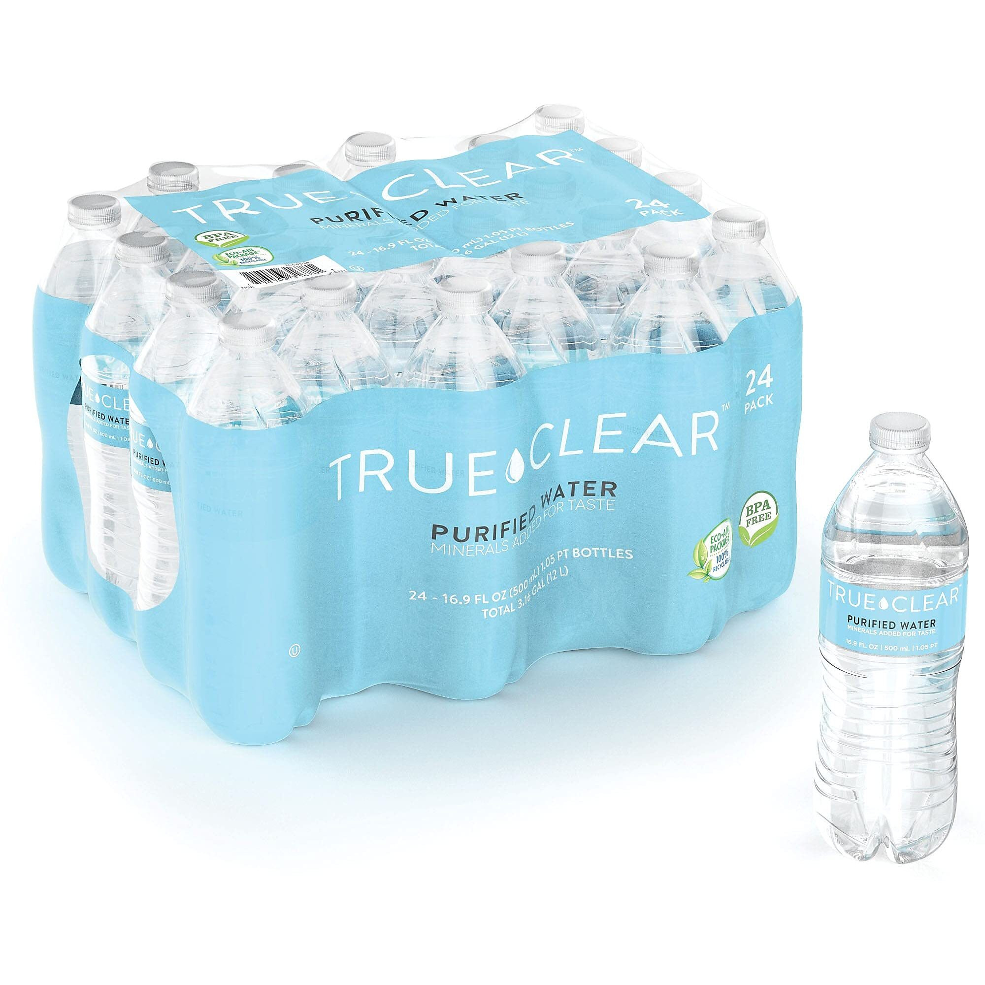 True Clear Purified Bottled Water, Bpa Free Water Bottles, Easy To Carry (16.9 Oz Per Bottle, 24 Bottles Per Carton)
