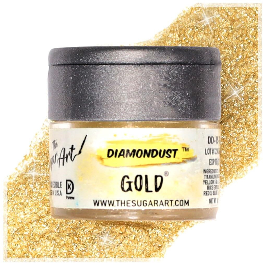 Gold Edible Glitter For Drinks, Cocktails, Cake Decorating, Strawberries, Chocolates & More | No Taste | 4G | 100% Food-Safe | Kosher, Vegan, Gluten & Nut Free | Diamondust By The Sugar Art