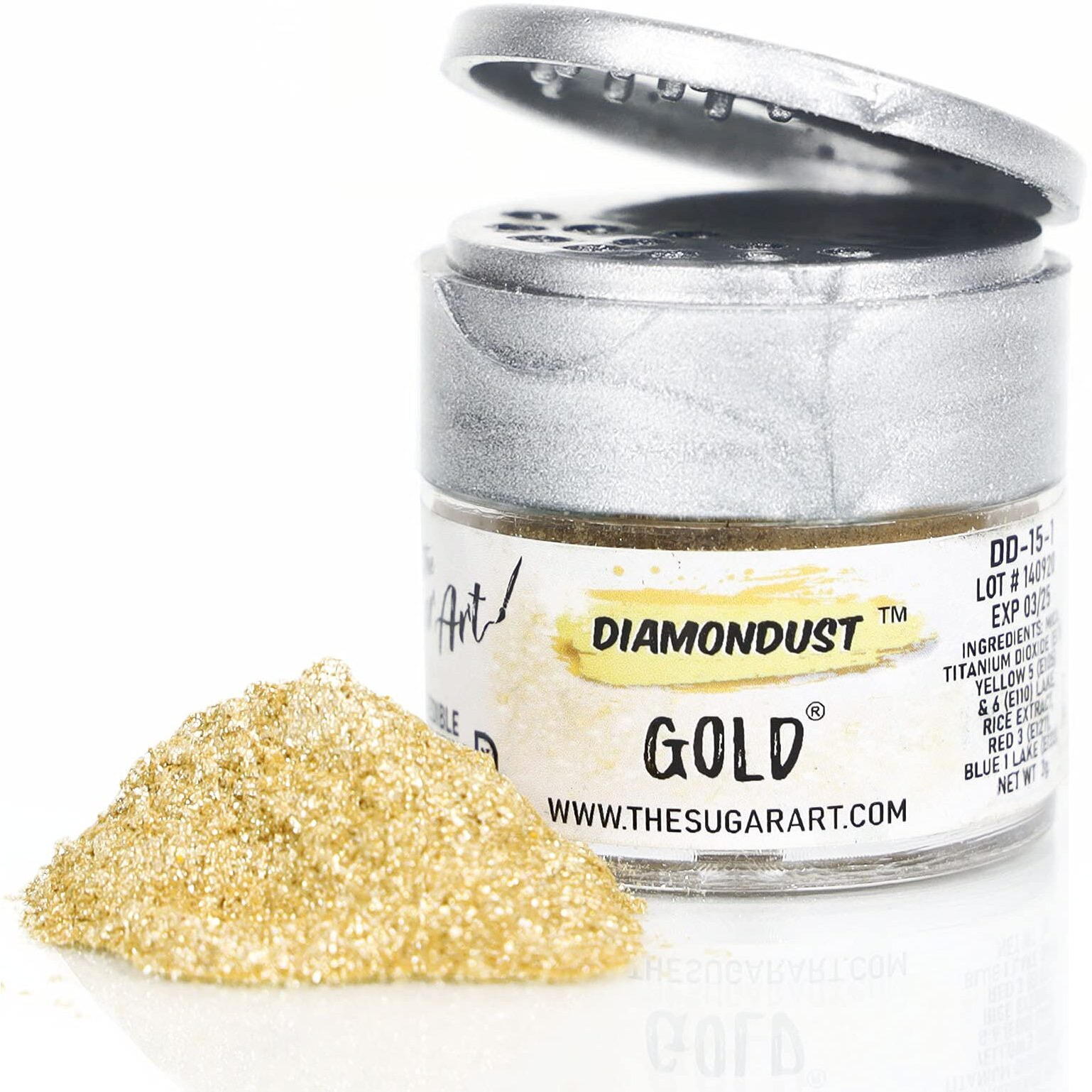 Gold Edible Glitter For Drinks, Cocktails, Cake Decorating, Strawberries, Chocolates & More | No Taste | 4G | 100% Food-Safe | Kosher, Vegan, Gluten & Nut Free | Diamondust By The Sugar Art