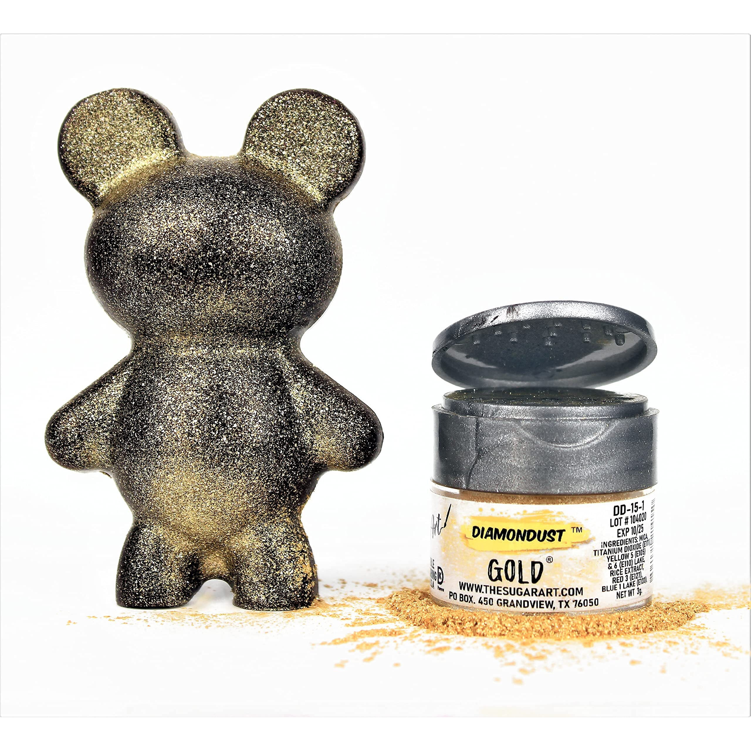 Gold Edible Glitter For Drinks, Cocktails, Cake Decorating, Strawberries, Chocolates & More | No Taste | 4G | 100% Food-Safe | Kosher, Vegan, Gluten & Nut Free | Diamondust By The Sugar Art