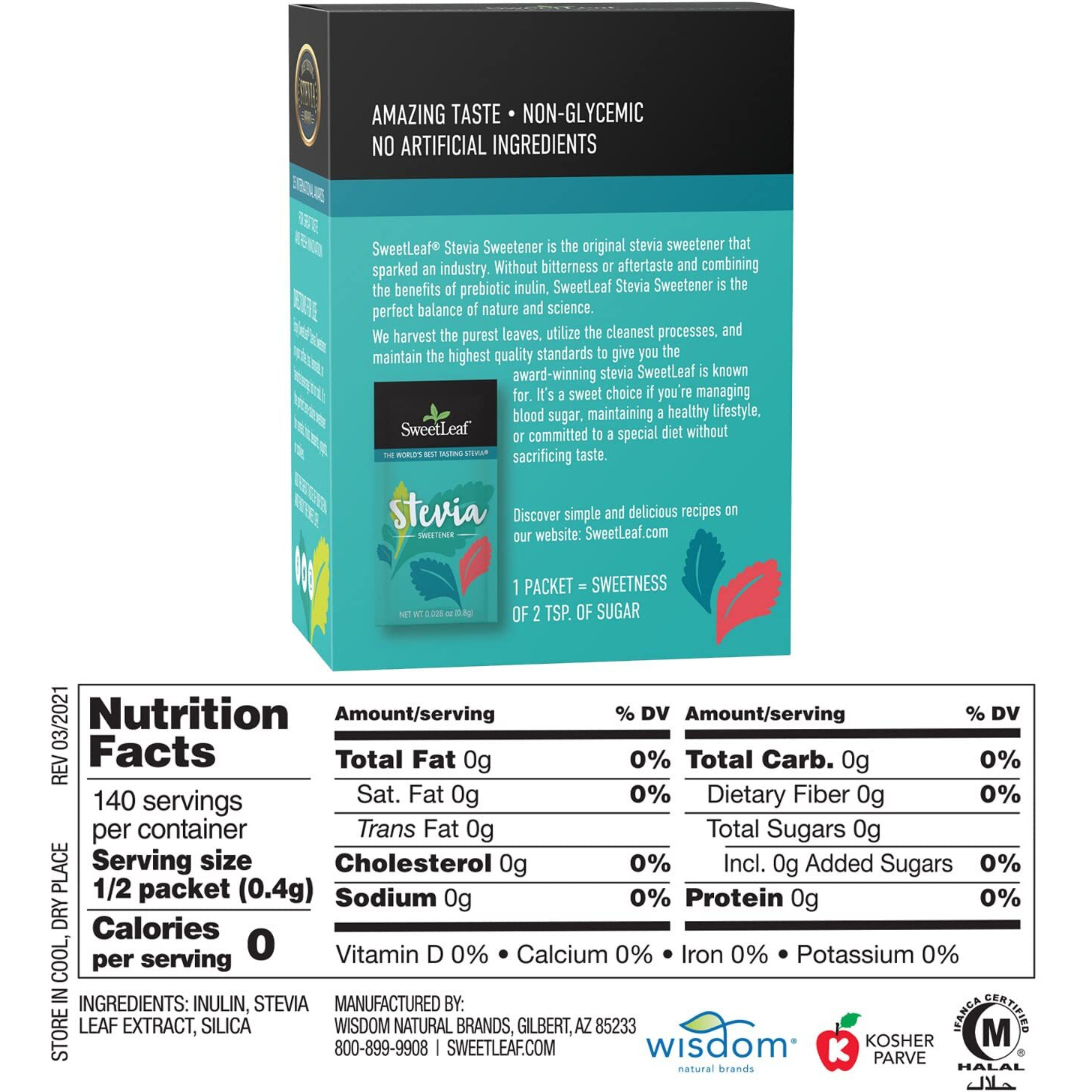 Sweetleaf Stevia Packets - Zero Calorie Natural Stevia Powder, Non-Gmo Stevia Sweetener Packets, 70 Count (Pack Of 3)