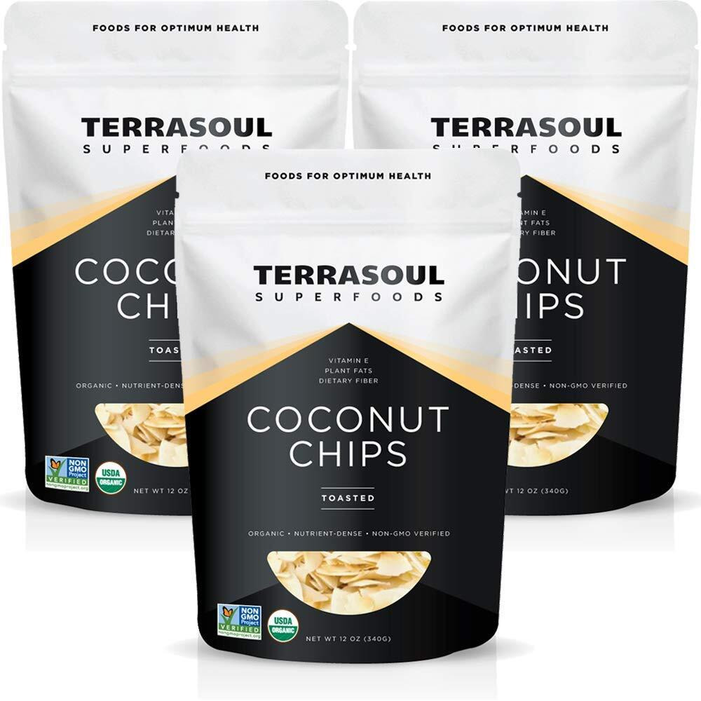 Terrasoul Superfoods Organic Toasted Coconut Chips, Pack Of 3 (2.25 Lbs) - Unsweetened | Unsalted | Perfectly Toasted Coconut