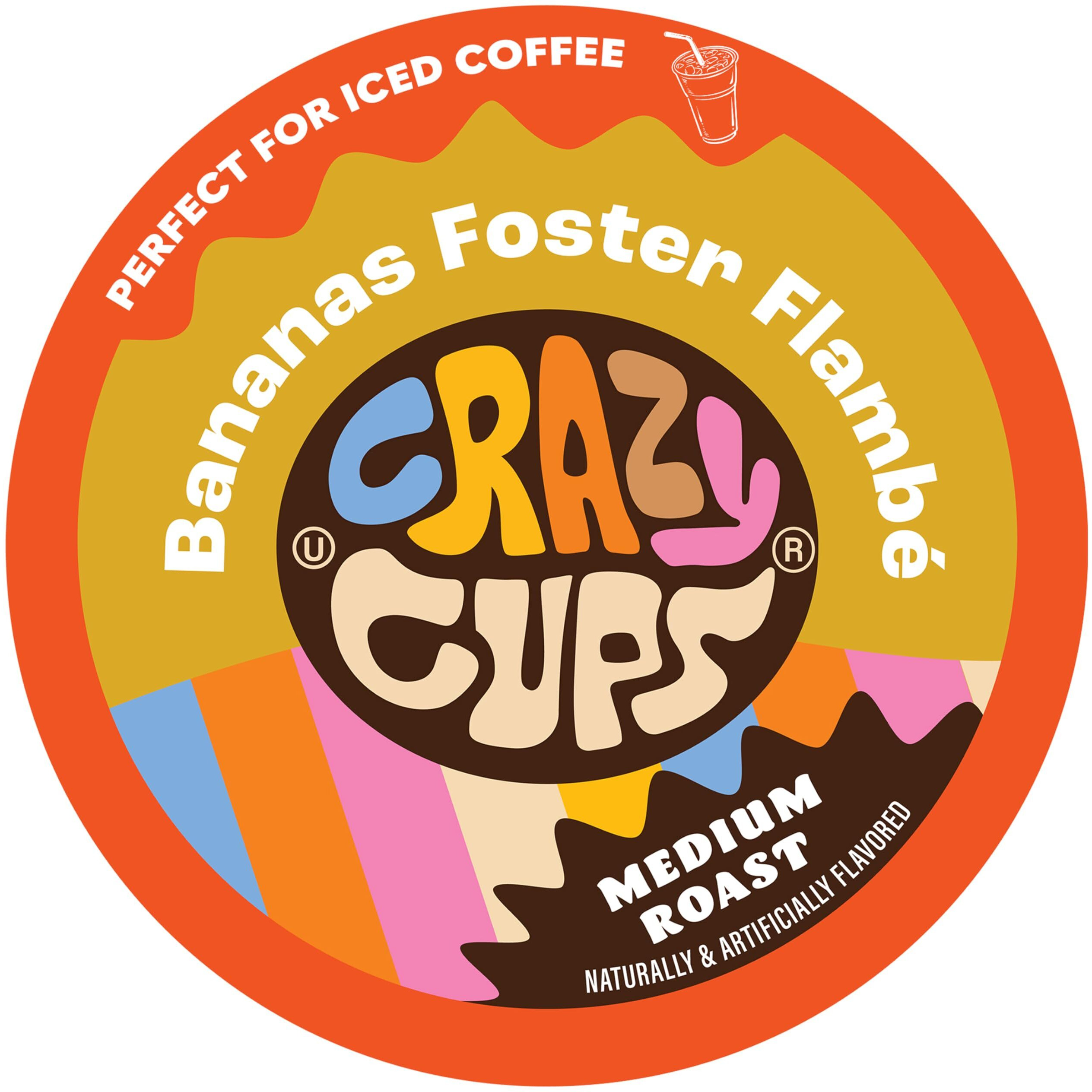 Crazy Cups Flavored Coffee For Keurig K-Cup Machines, Bananas Foster Flambe', Hot Or Iced Drinks, 22 Single Serve, Recyclable Pods