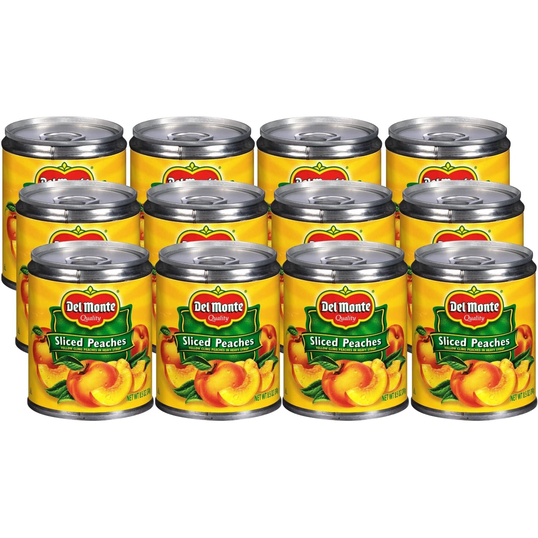 Del Monte Sliced Yellow Cling Canned Peaches In Heavy Syrup, 8.5 Oz Can (Pack Of 12 Cans)