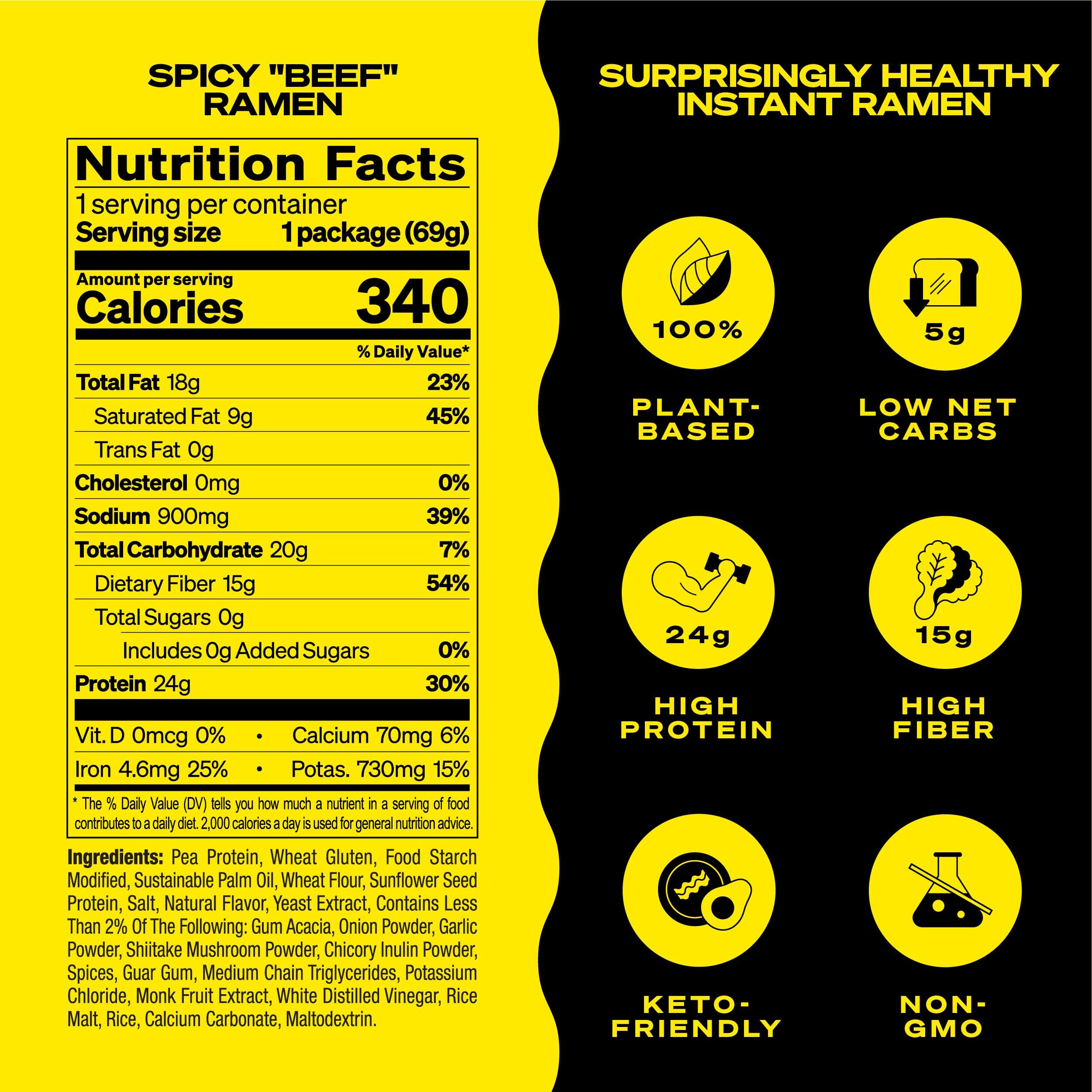 Immi Spicy "&quotBeef"" Ramen, 100% Plant Based, Keto Friendly, High Protein, Low Carb, Packaged Noodle Meal Kit, Ready To Eat, 6 Pack