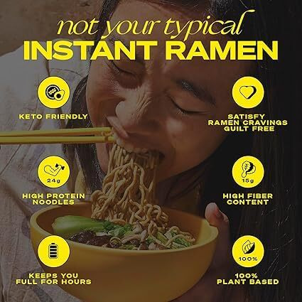 Immi Spicy "&quotBeef"" Ramen, 100% Plant Based, Keto Friendly, High Protein, Low Carb, Packaged Noodle Meal Kit, Ready To Eat, 6 Pack