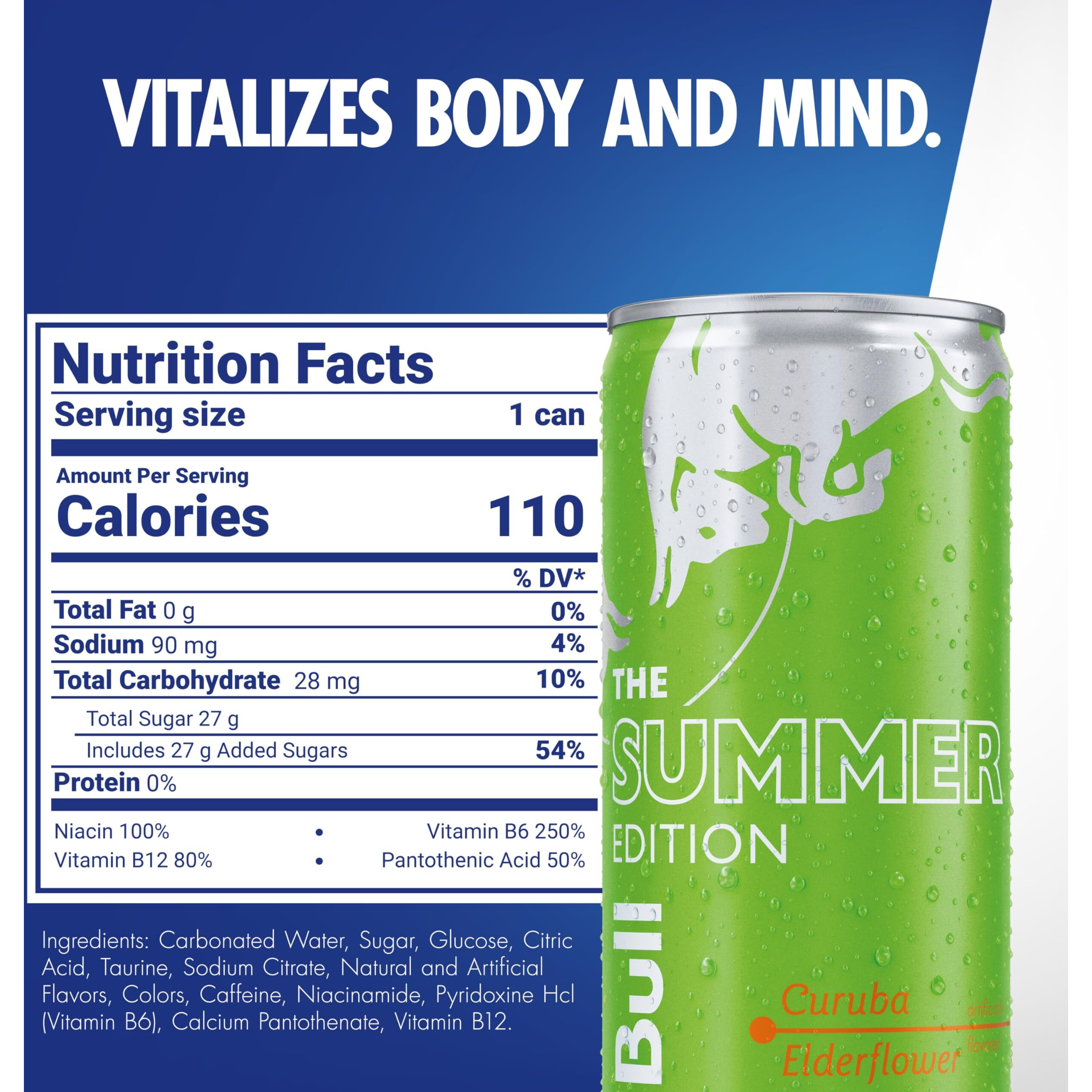 Red Bull Summer Edition Energy Drink, Curuba Elderflower, With 80Mg Caffeine Plus Taurine & B Vitamins, 8.4 Fl Oz, 6 Packs Of 4 Cans (Pack Of 24)