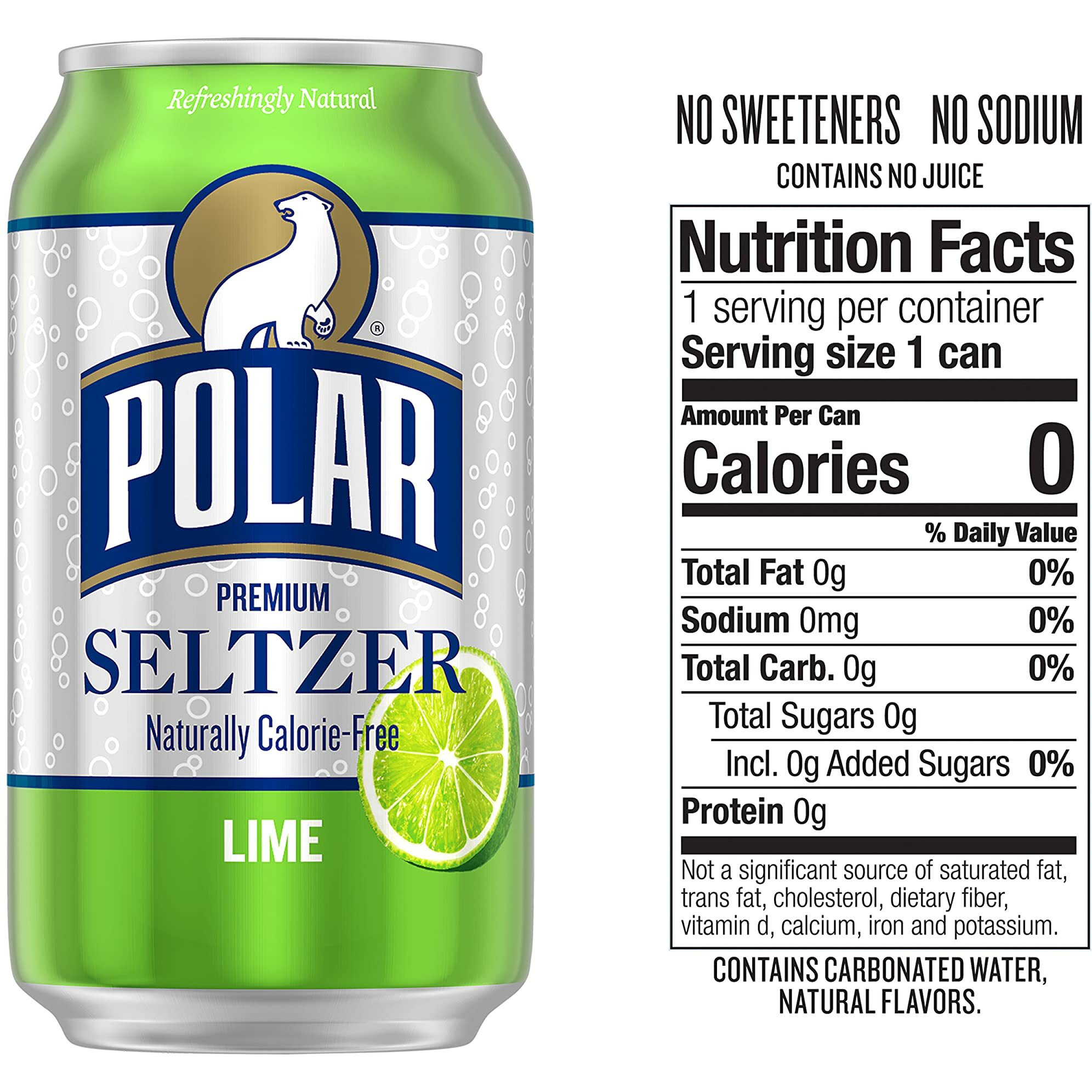 Polar Seltzer Water Lime, 12 Fl Oz Cans, 18 Pack