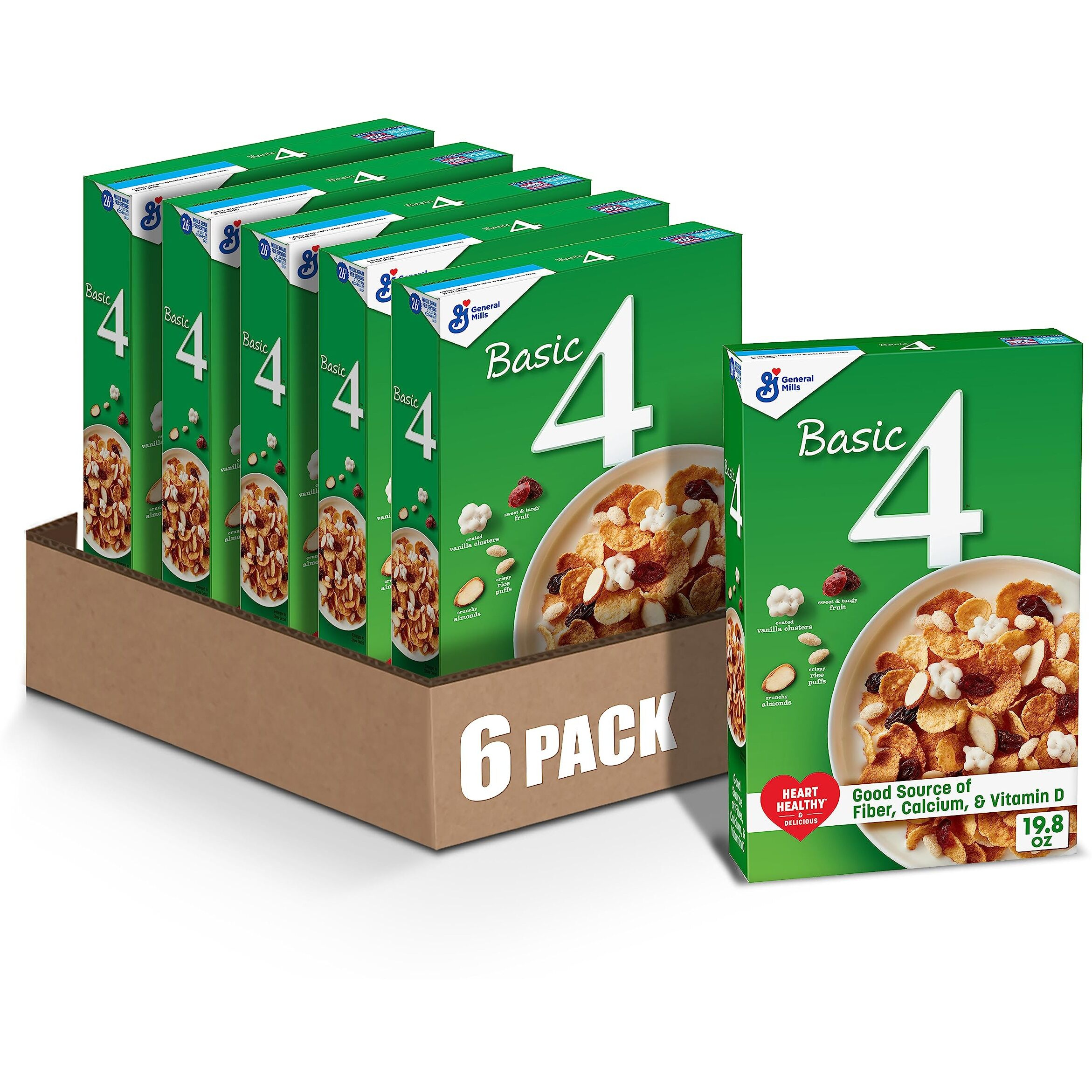 Basic 4 Heart Healthy Cereal, Fruit And Nut Fiber Cereal With Whole Grain, 19.8 Oz (Pack Of 6)