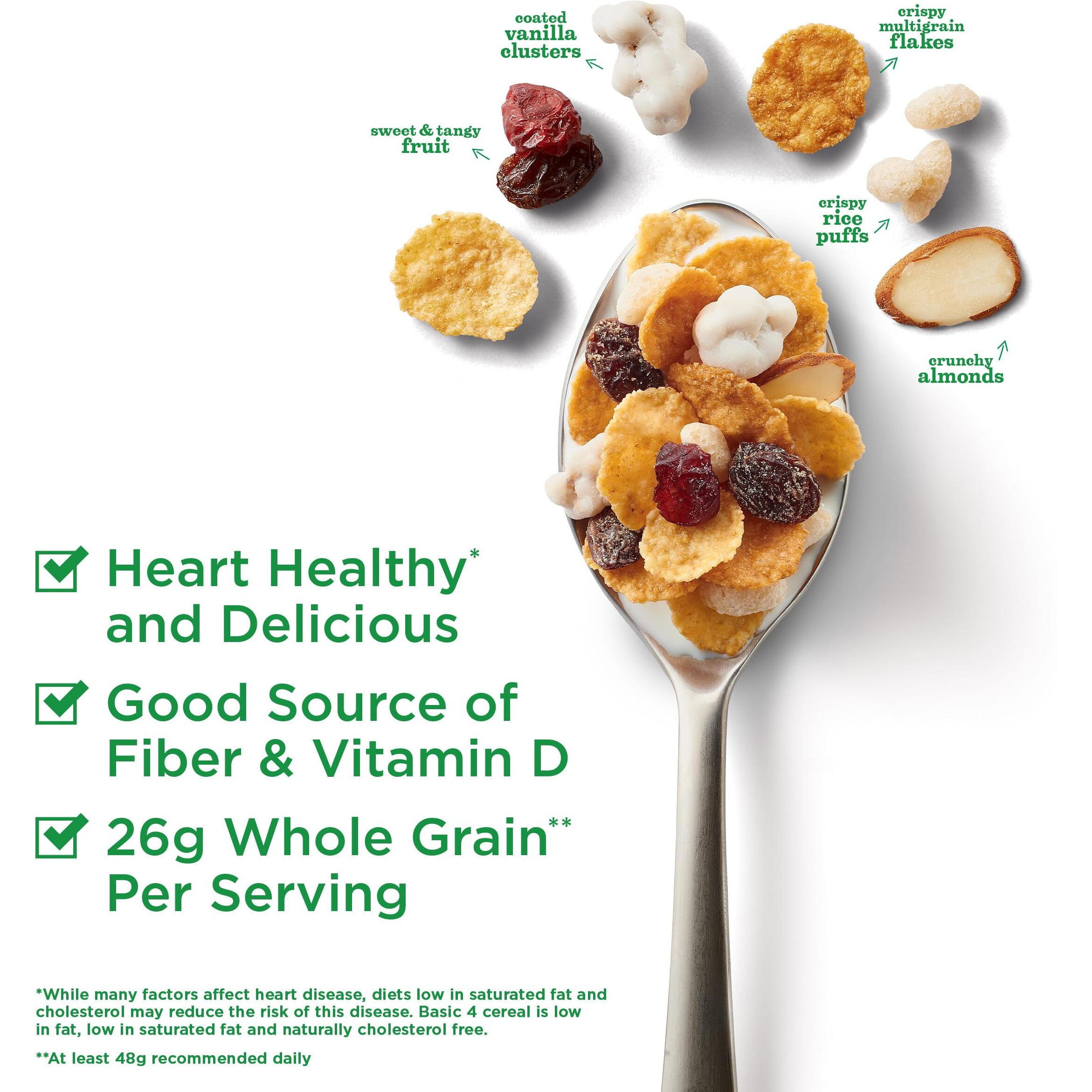Basic 4 Heart Healthy Cereal, Fruit And Nut Fiber Cereal With Whole Grain, 19.8 Oz (Pack Of 6)