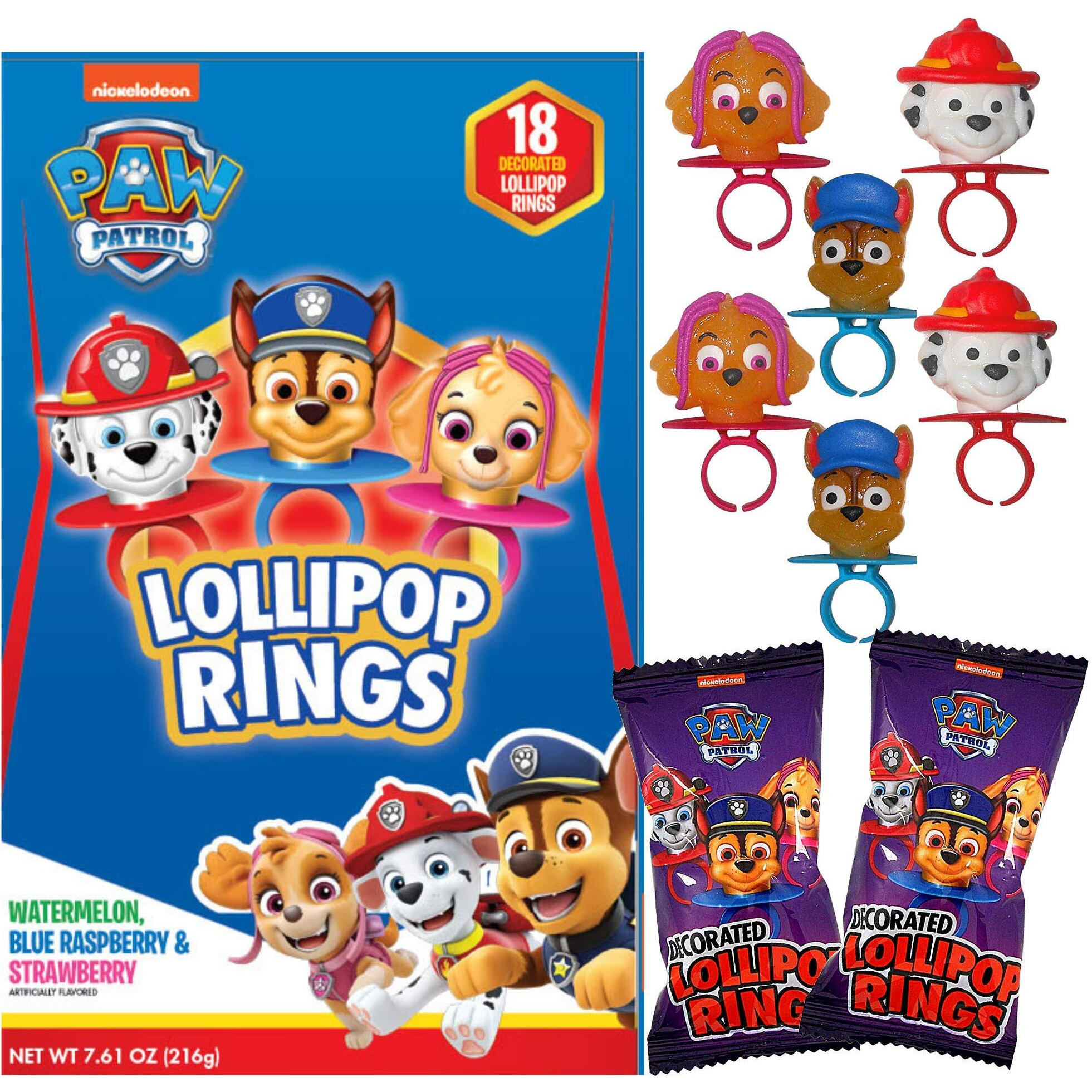 Decorated Paw Patrol Themed Lollipop Rings, Assorted Fruit Flavored Hard Candies, 18 Individually Wrapped Pieces