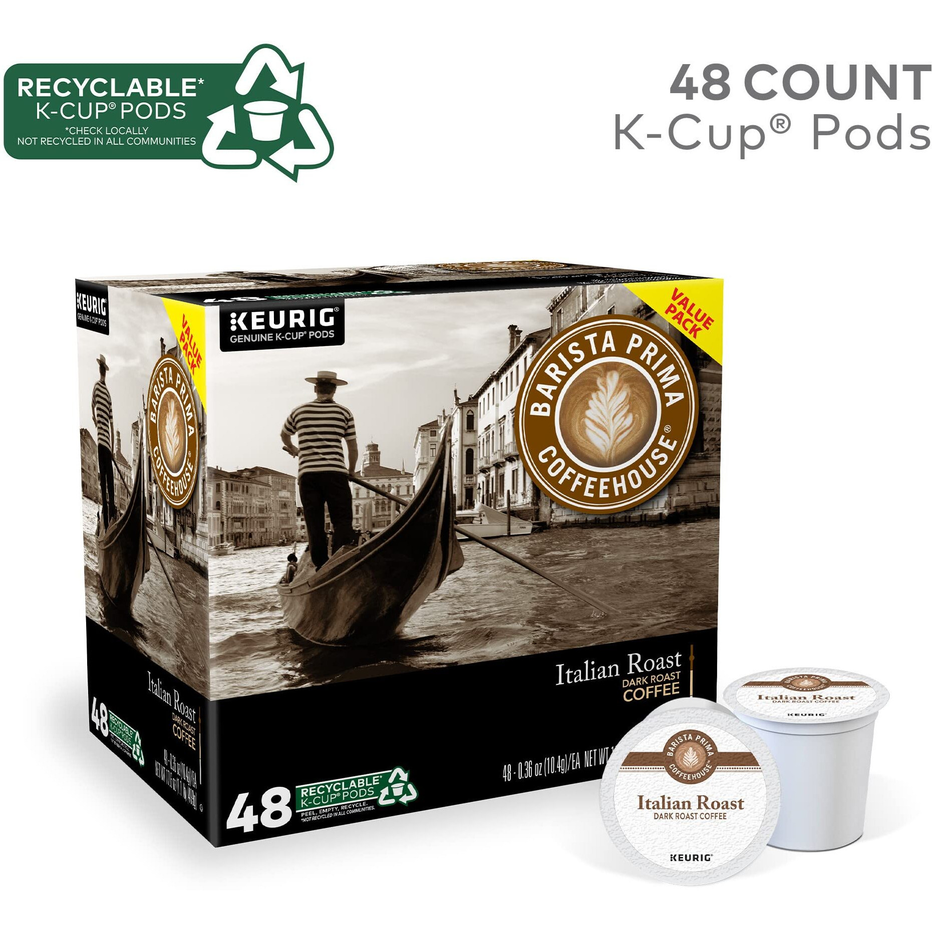 Barista Prima Coffeehouse Italian Roast, Keurig Single Serve K-Cup Pods, Dark Roast Coffee, 48 Count