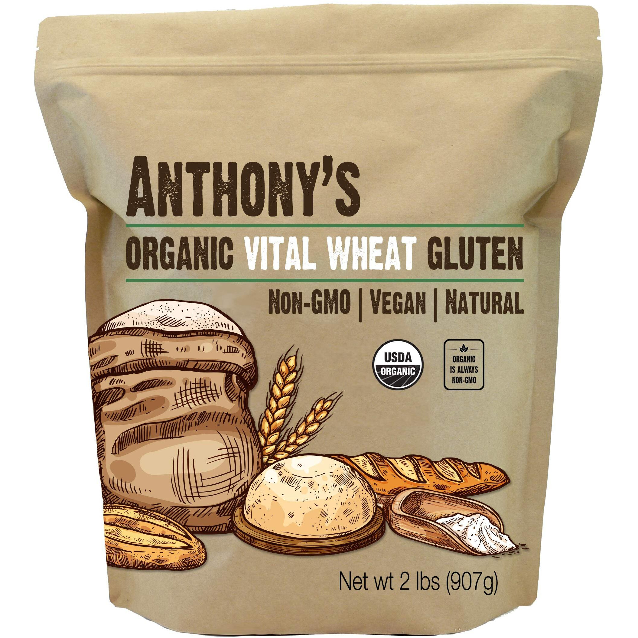 Anthony's Organic Vital Wheat Gluten, 2 Lb, High In Protein, Vegan, Non Gmo, Keto Friendly, Low Carb