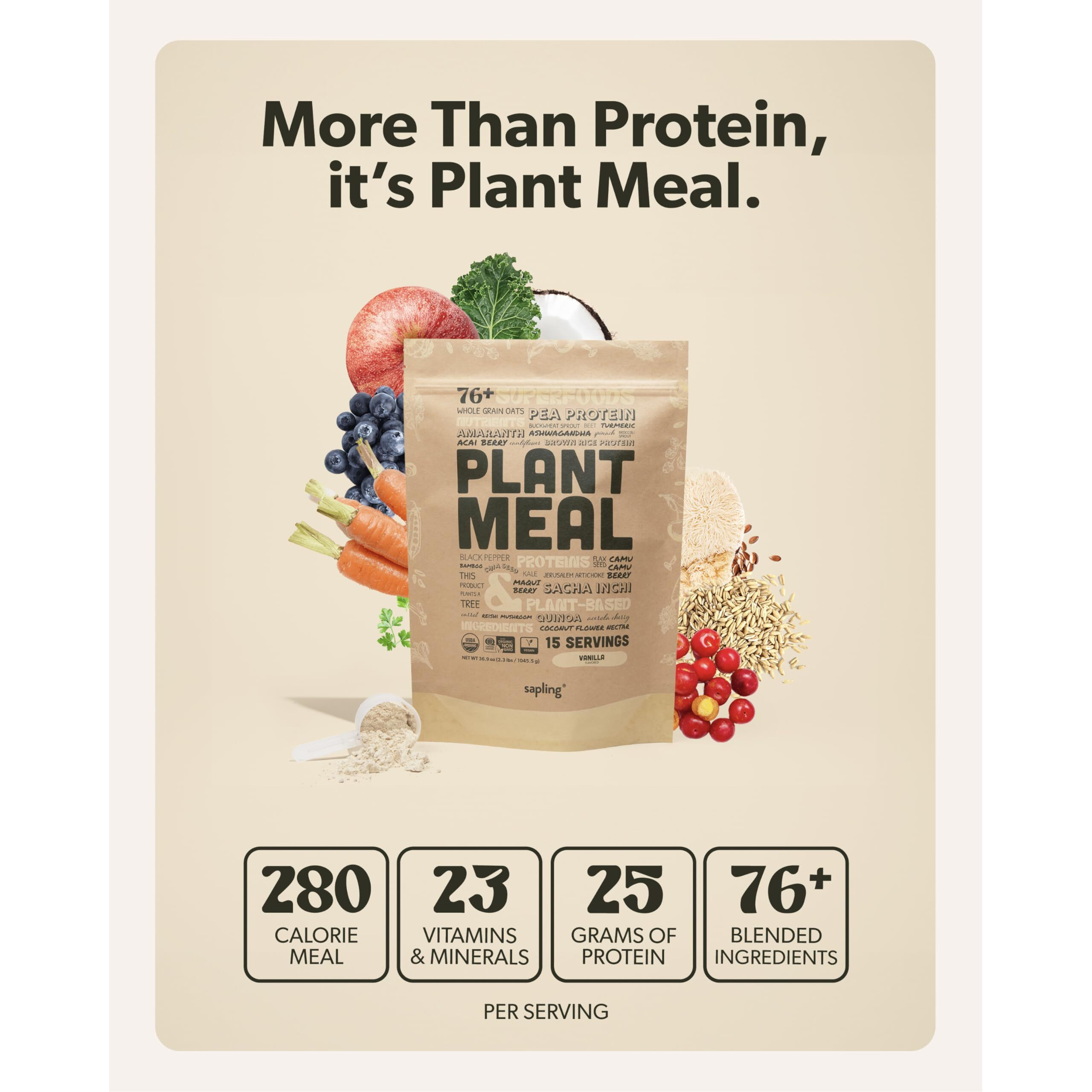 Plant Meal Replacement Shake - Vanilla - 25G Of Plant Based Vegan Protein Powder, 76+ Organic Superfoods, Vitamins & Minerals, Mushrooms, Super Greens, Digestive Enzymes & Probiotics - 15 Servings