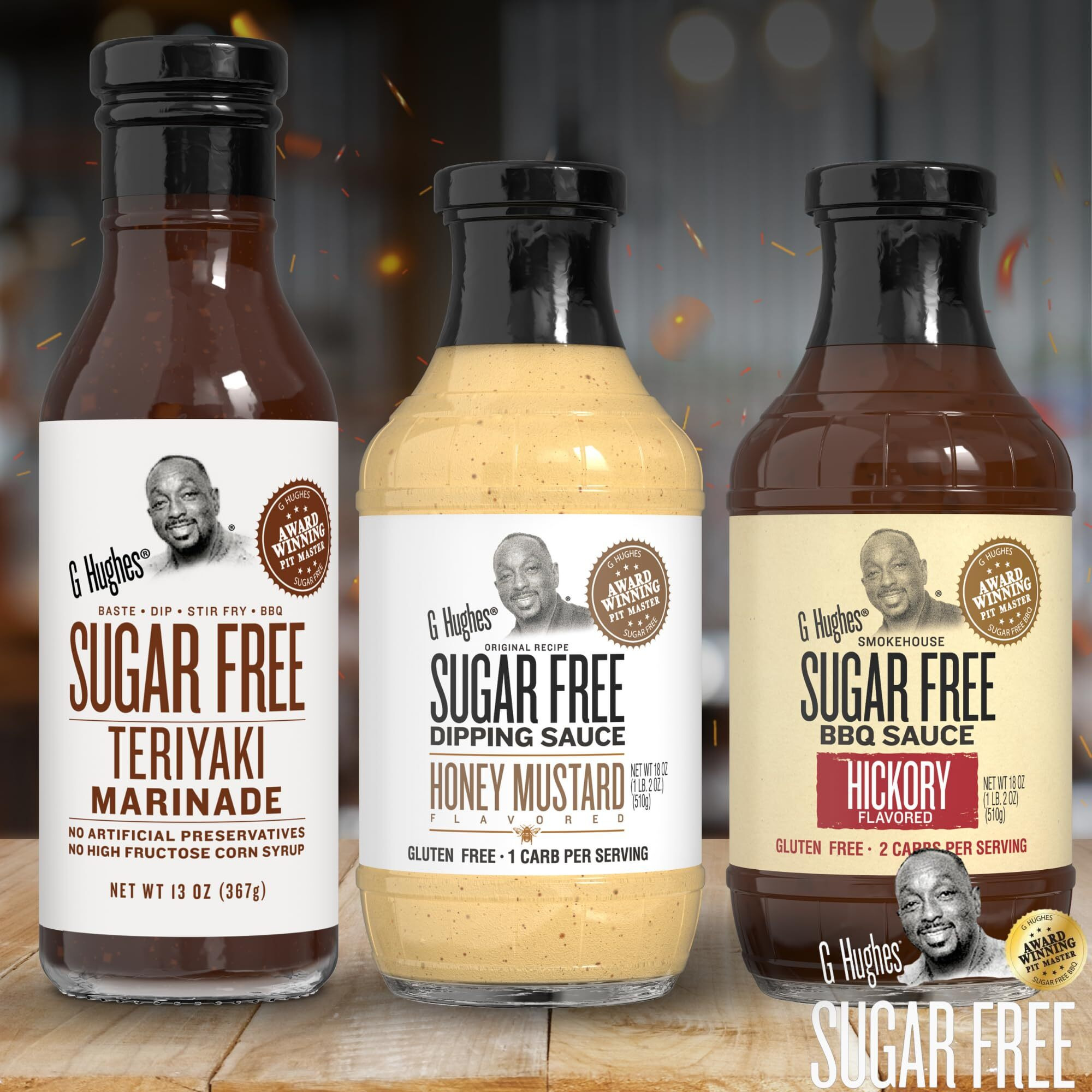G Hughes Sugar Free Barbecue Sauces - Hickory Bbq Sugar Free Sauce - 18 Oz, Honey Mustard Sugar Free Dipping Sauce - 18 Oz, Sugar Free Teriyaki Marinade - 13 Oz, Gluten Free Bbq Sauces, Bbq (3-Pack)