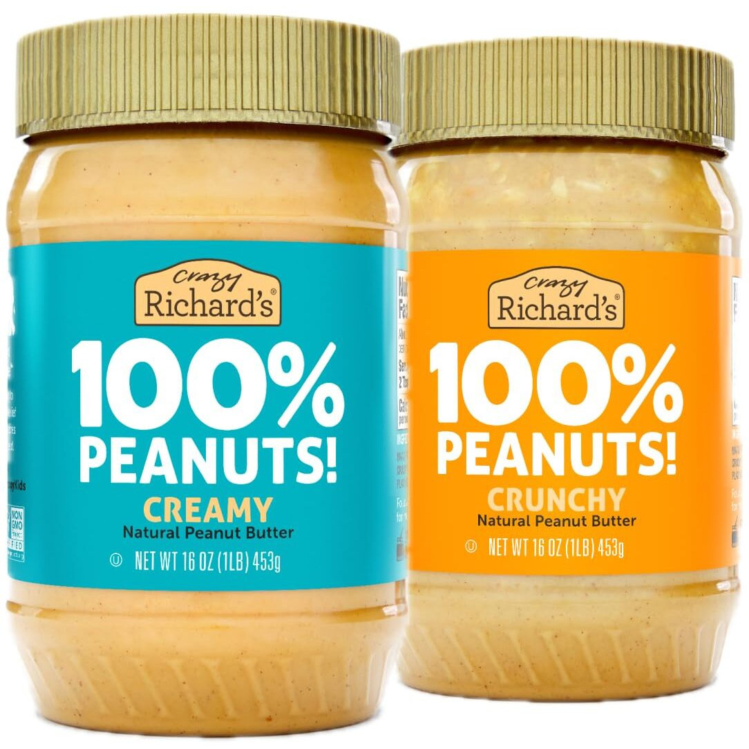 Crazy Richard's 100% All-Natural Vegan Creamy & Crunchy Peanuty Butter With No Added Sugar And Non-Gmo Variety Pack (16 Ounce, Pack Of 2)