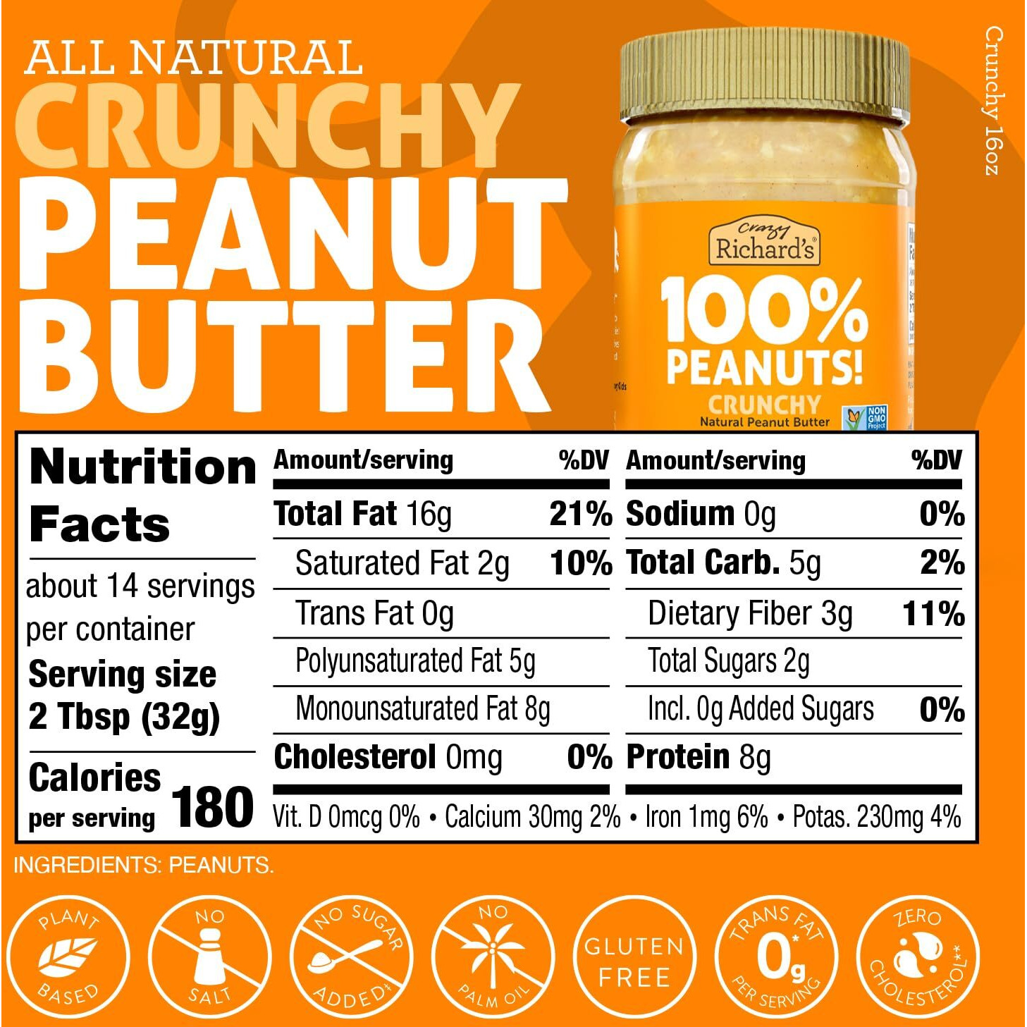 Crazy Richard's 100% All-Natural Vegan Creamy & Crunchy Peanuty Butter With No Added Sugar And Non-Gmo Variety Pack (16 Ounce, Pack Of 2)