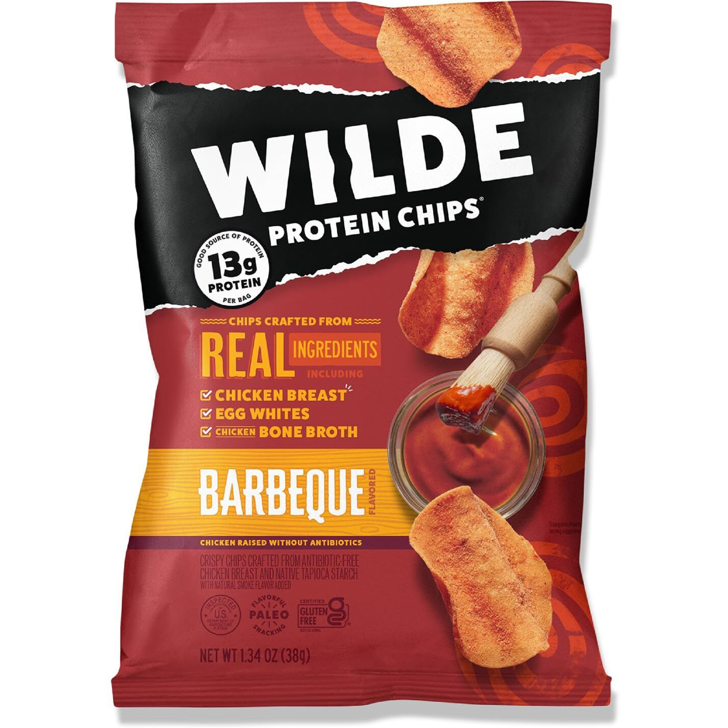 Wilde Barbeque Protein Chips, Thin And Crispy, High Protein, Keto Friendly, Made With Real Ingredients, 1.34Oz Bags (Pack Of 8)