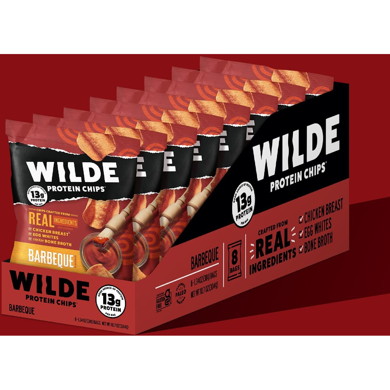 Wilde Barbeque Protein Chips, Thin And Crispy, High Protein, Keto Friendly, Made With Real Ingredients, 1.34Oz Bags (Pack Of 8)