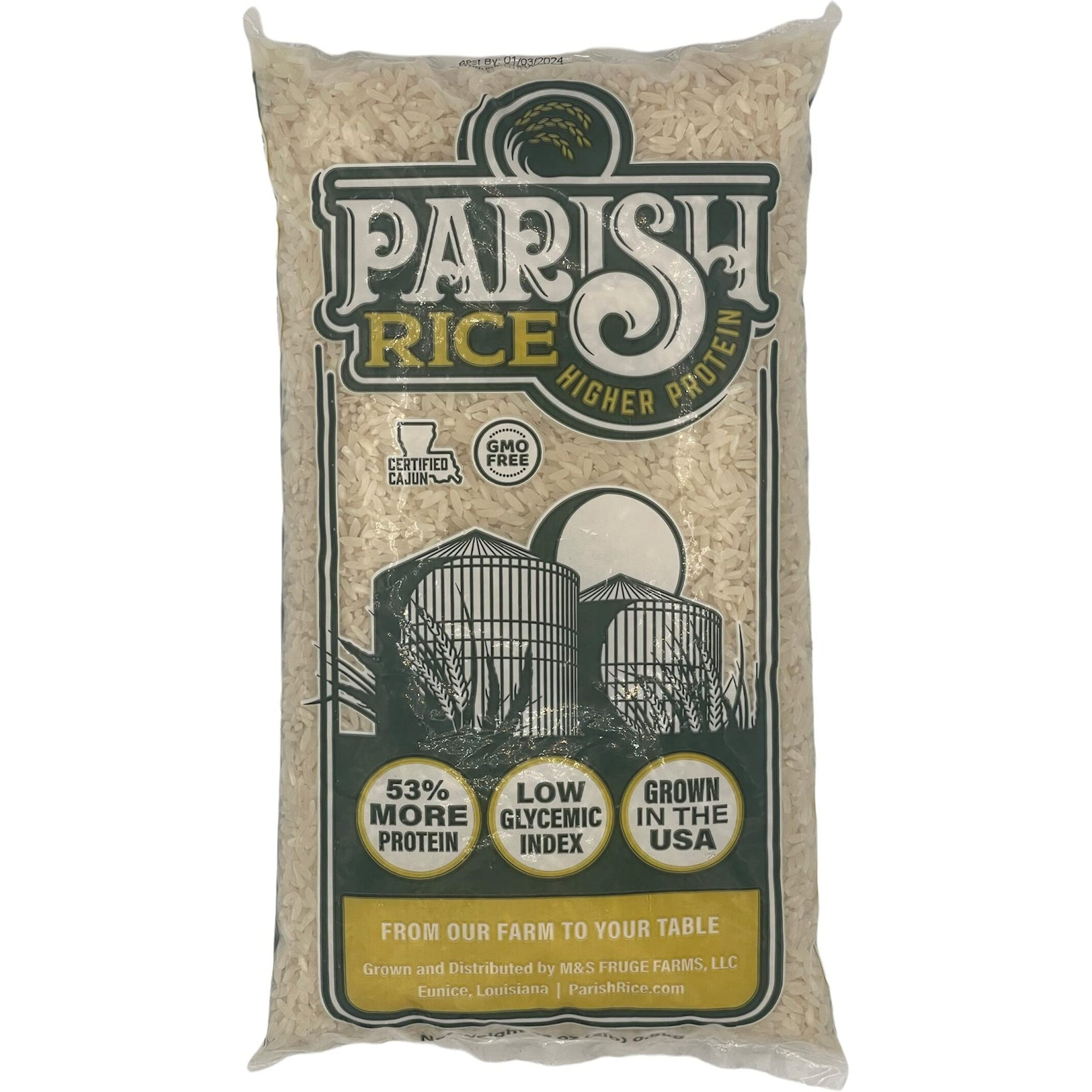Parish White Rice - High-Protein Rice With Low Glycemic Index - Locally Grown Long-Grain White Rice - Made In The Usa - Rich Nutrient Content - Ideal For Curry, Desserts, Stir-Fry - 5Lb Bag