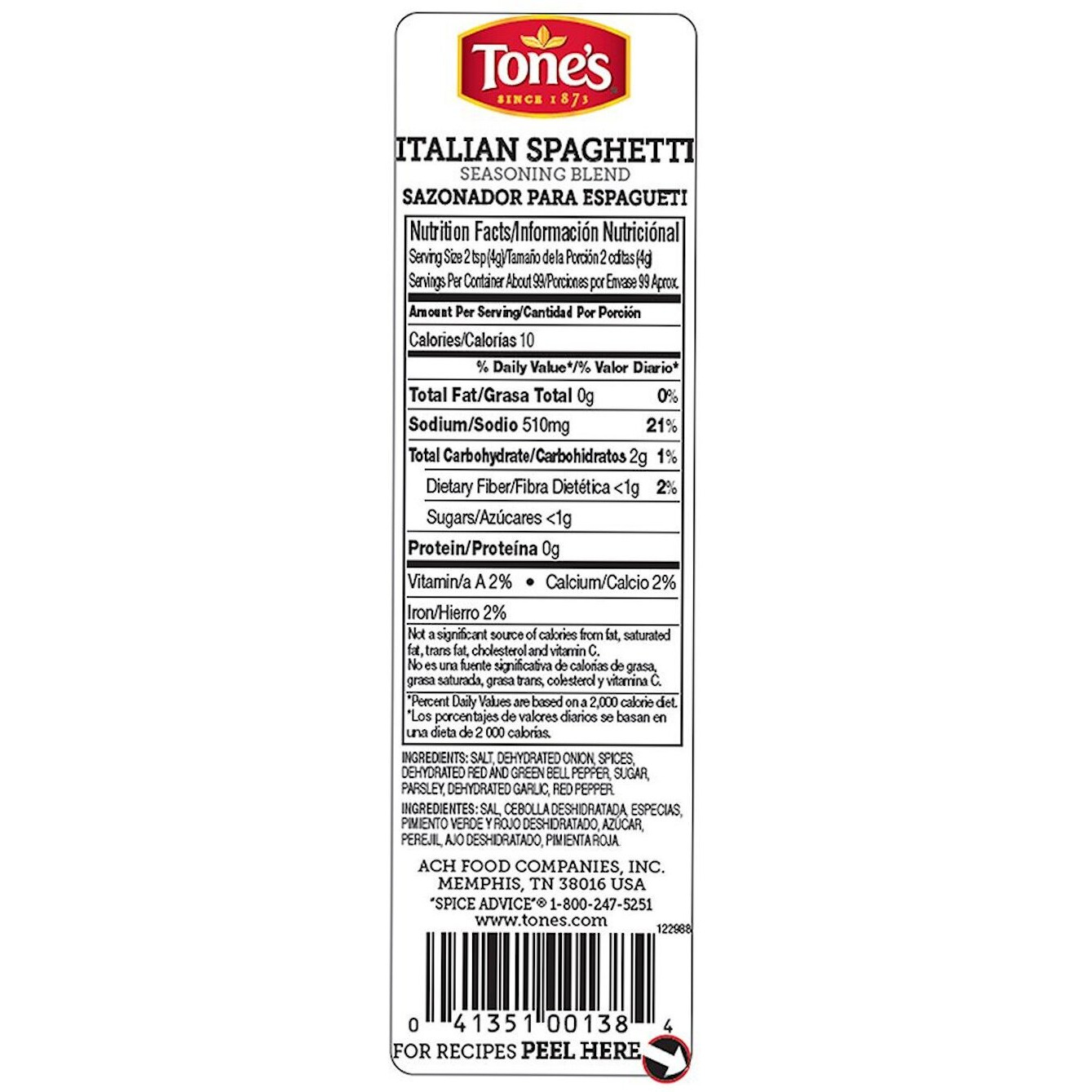 Tone's Italian Spaghetti Seasoning Blend (14 Ounce) (Pack Of 2)
