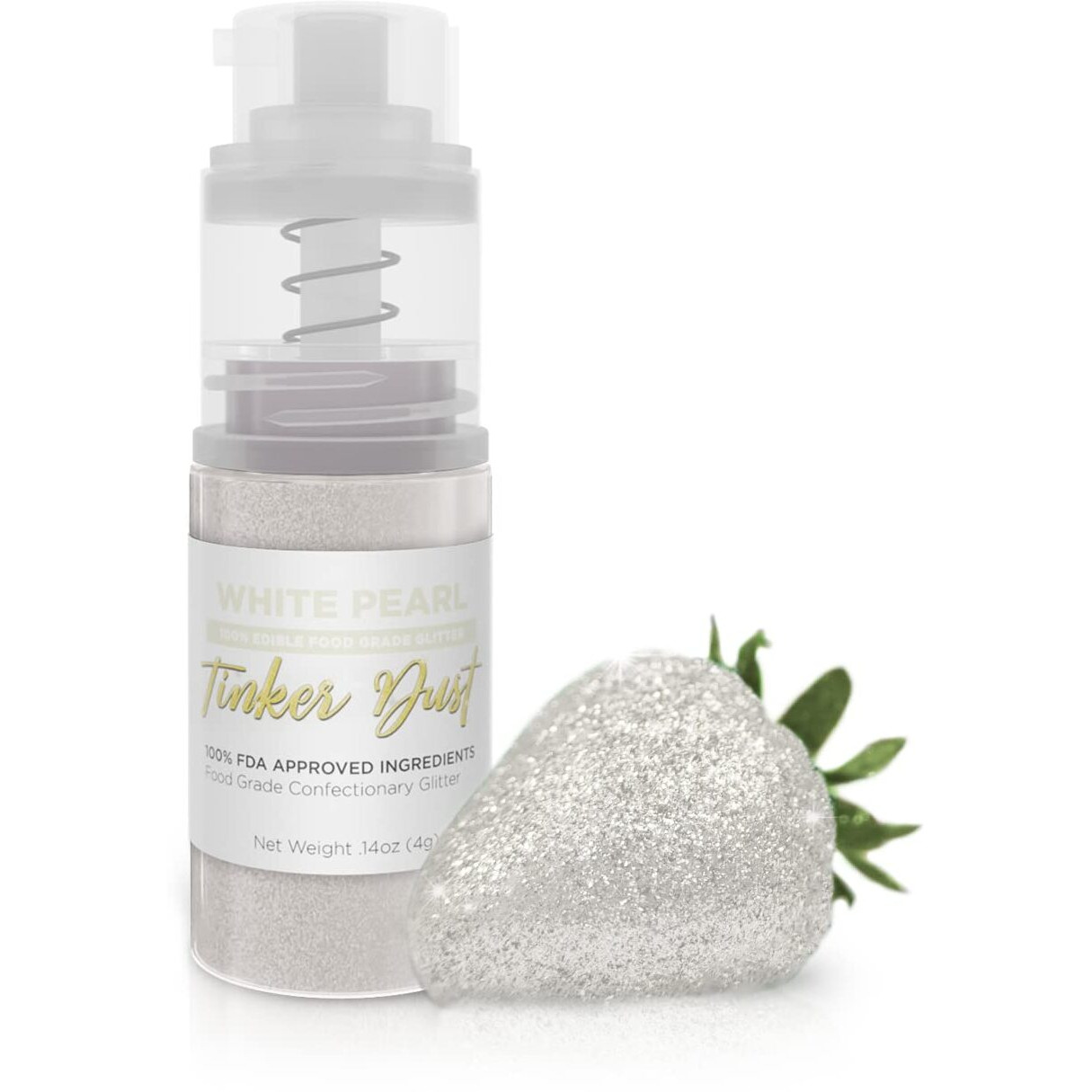 Tinker Dust - White (4G 1X Mini Pump) Edible Glitter For Desserts, Beverages, Cupcakes, Cake Pops And Cookies By Bakell