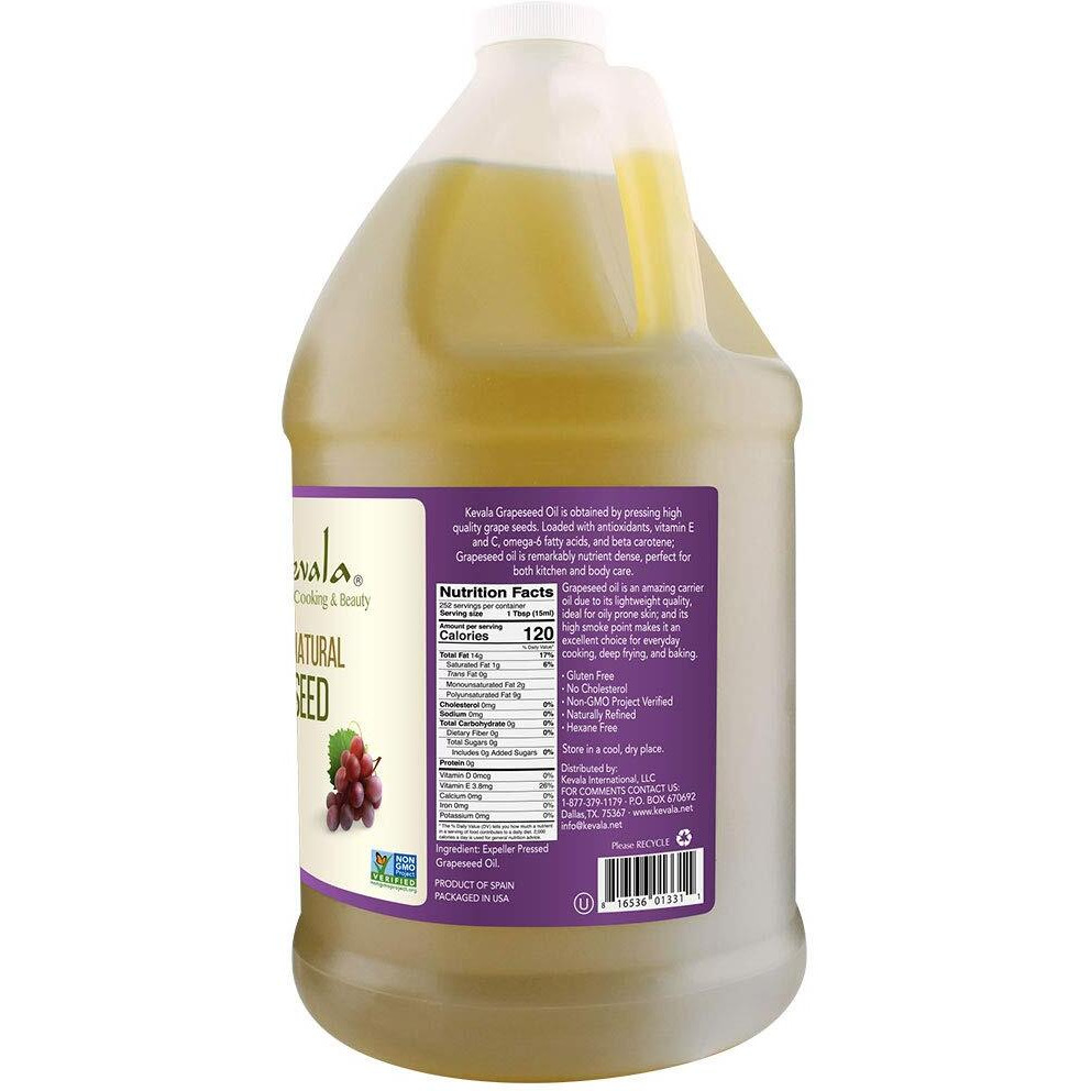 Kevala Grapeseed Oil - Vitamin E Oil - Body Oil - Massage Oil - Grape Seed Extract - Grapeseed Oil Cooking - Gluten Free - Hexane Free - 128 Fl Oz - 1 Gallon