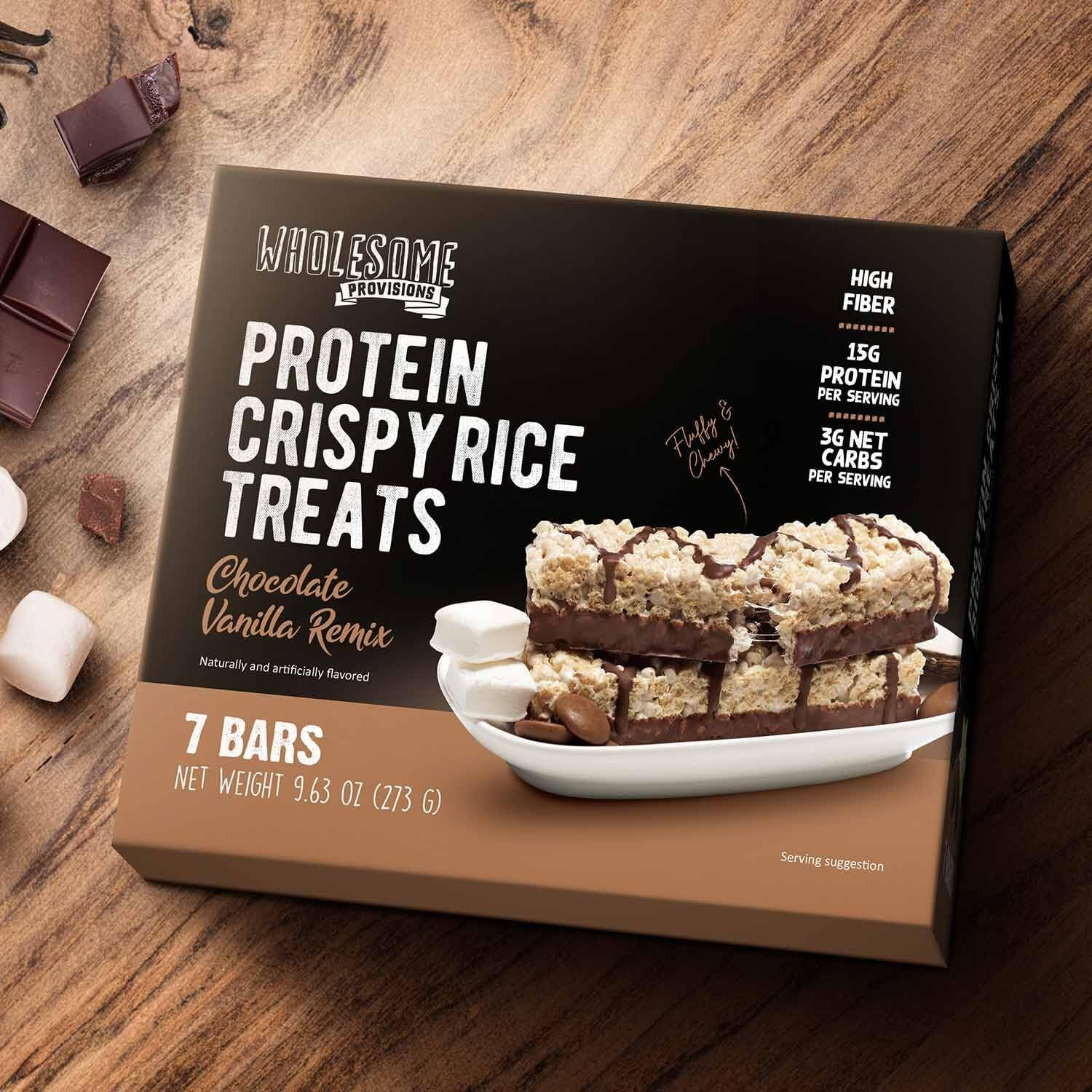 Protein Crispy Rice Treats, 15G Protein, 3G-7G Net Carbs, Low Carb, Fluffy, Soft, Chewy, Gluten Free, High Fiber, Keto-Friendly, No Aftertaste (Chocolate Vanilla Remix, 1 Pack)