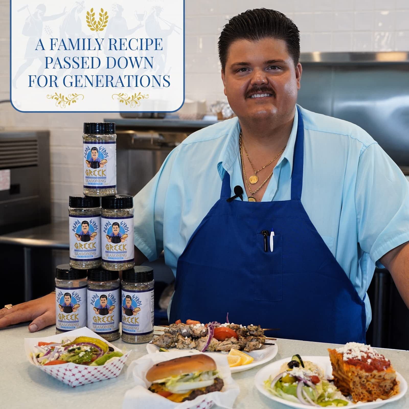 Pappa Gyros All Purpose Greek Seasoning Blend (No Msg) | Large Shaker 7.5 Oz | Authentic Mediterranean Seasoning & Spices | All Natural Greek Savory Herb & Spice Mix | Lamb, Chicken, Turkey, Souvlaki, Kebab, Salad, Greek Gyro Seasoning