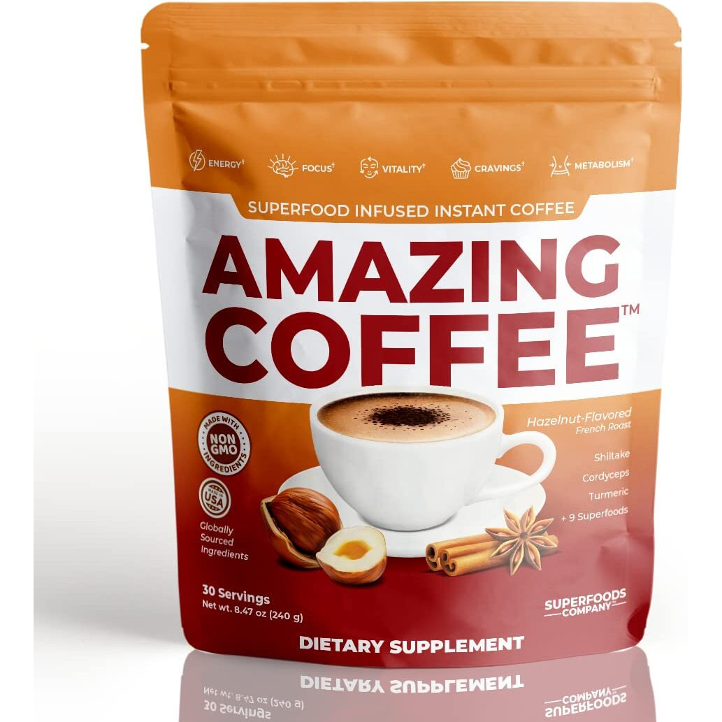 Superfoods Company Amazing Coffee- 12 Natural Superfoods - French Roast - Weight Loss & Brain Boost - Gluten Free, Non-Gmo, Sugar Free, Vegan & Keto Friendly [30 Drinks, 30 Day Supply] [Cocoa]