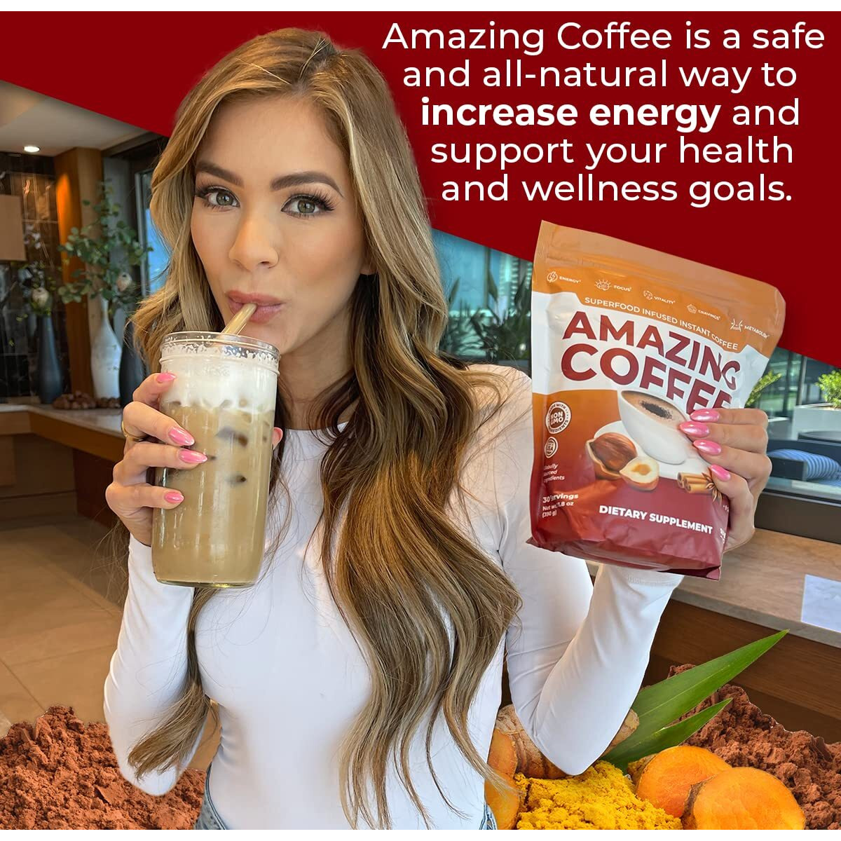 Superfoods Company Amazing Coffee- 12 Natural Superfoods - French Roast - Weight Loss & Brain Boost - Gluten Free, Non-Gmo, Sugar Free, Vegan & Keto Friendly [30 Drinks, 30 Day Supply] [Cocoa]