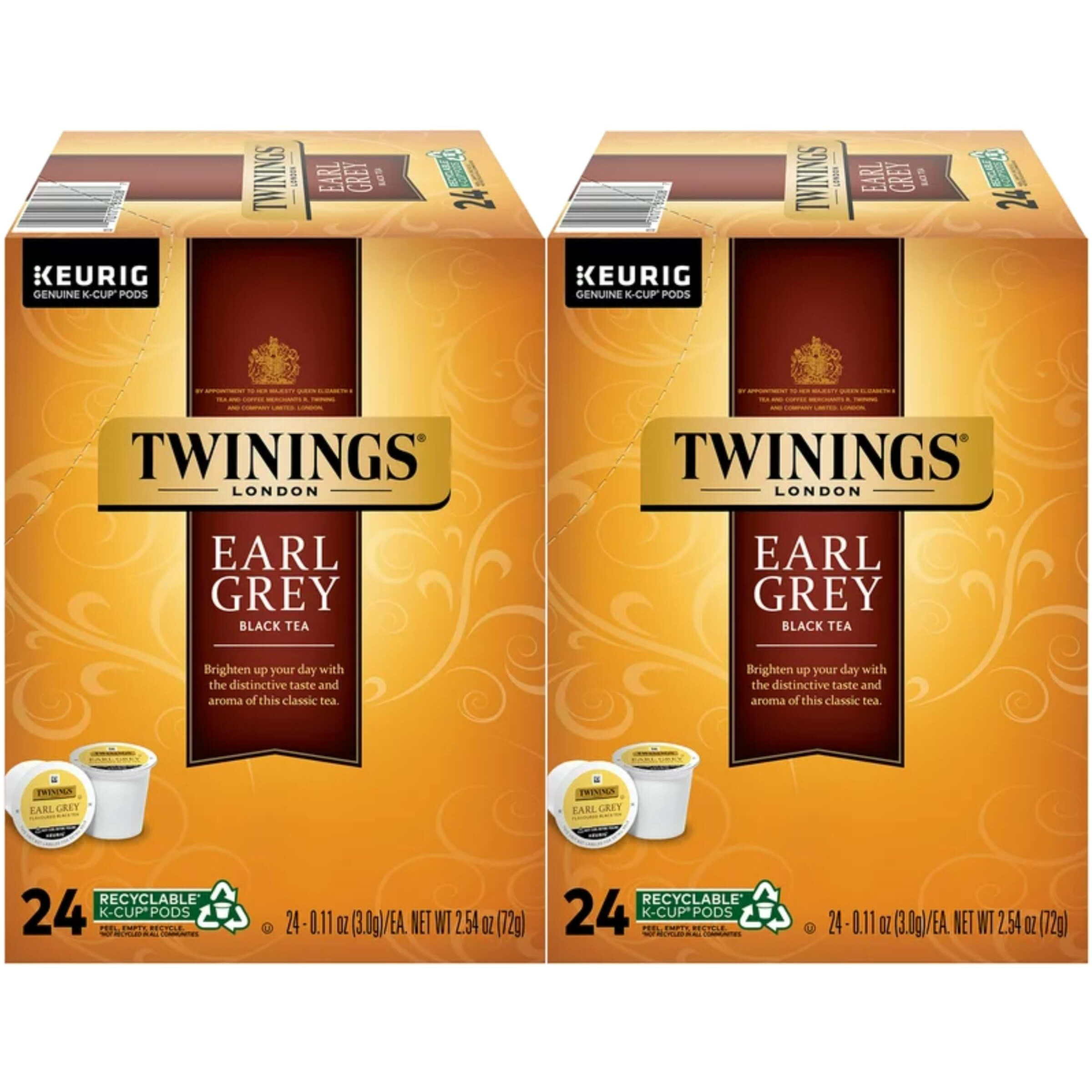 Twinings Earl Grey K-Cup Pods For Keurig, Caffeinated Black Tea Flavoured With Citrus And Bergamot, 24 Count (Pack Of 2)