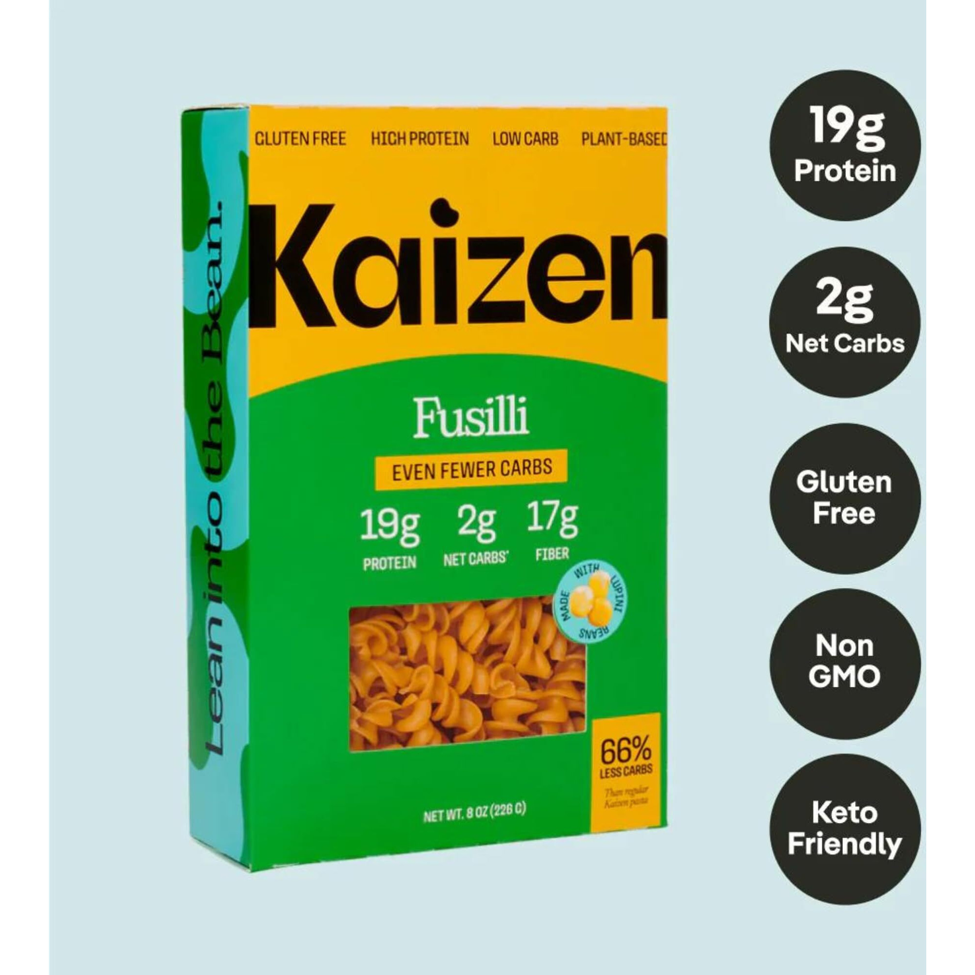 Kaizen Keto Pasta Fusilli - 2 Net Carbs, 19G Protein - Gluten-Free, Keto Pasta Made With High Fiber Lupini Flour - 8 Ounces (Pack Of 3)