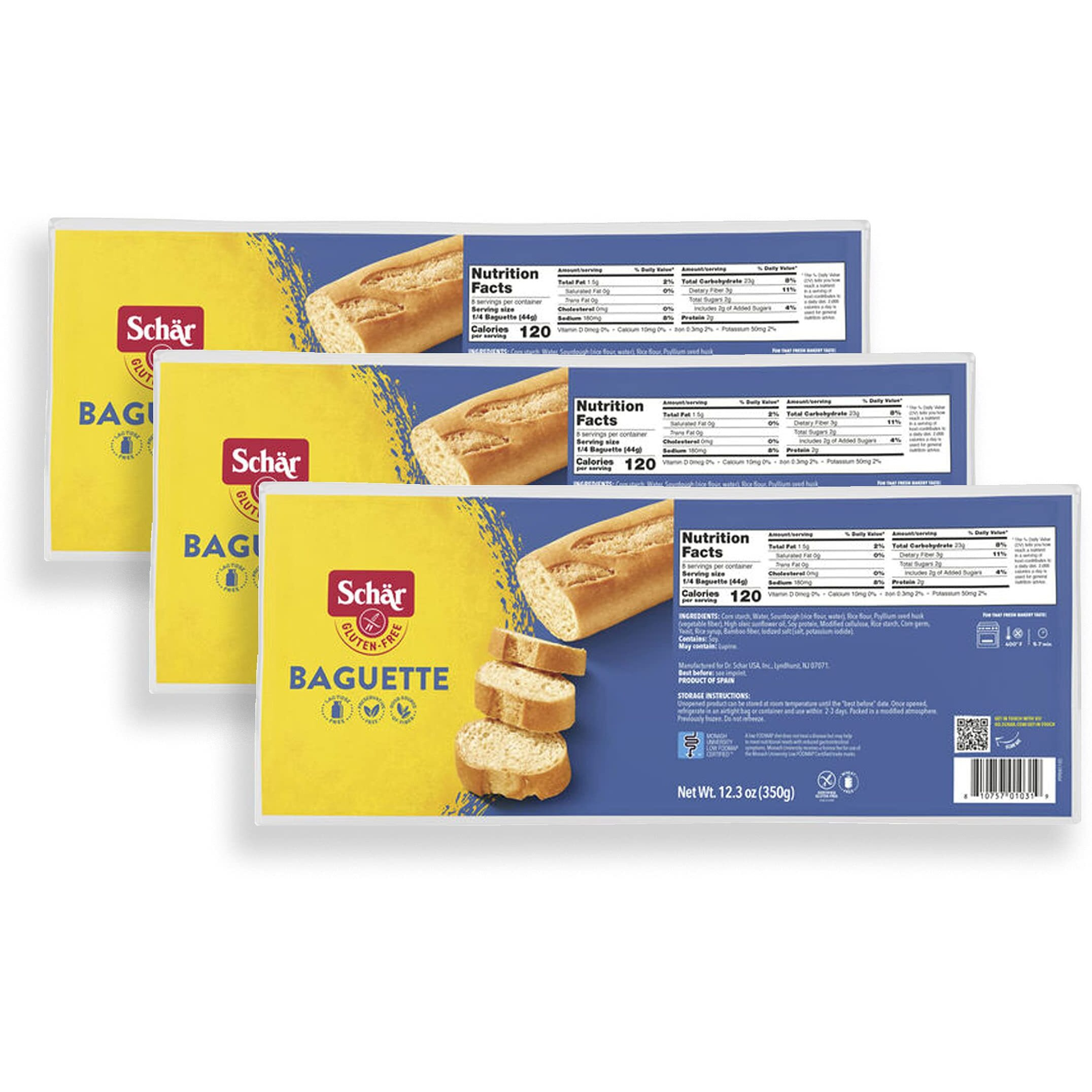 Schar - Baguette - Certified Gluten Free - No Gmo's, Lactose, Wheat Or Preservatives - (12.3 Oz) 3 Pack