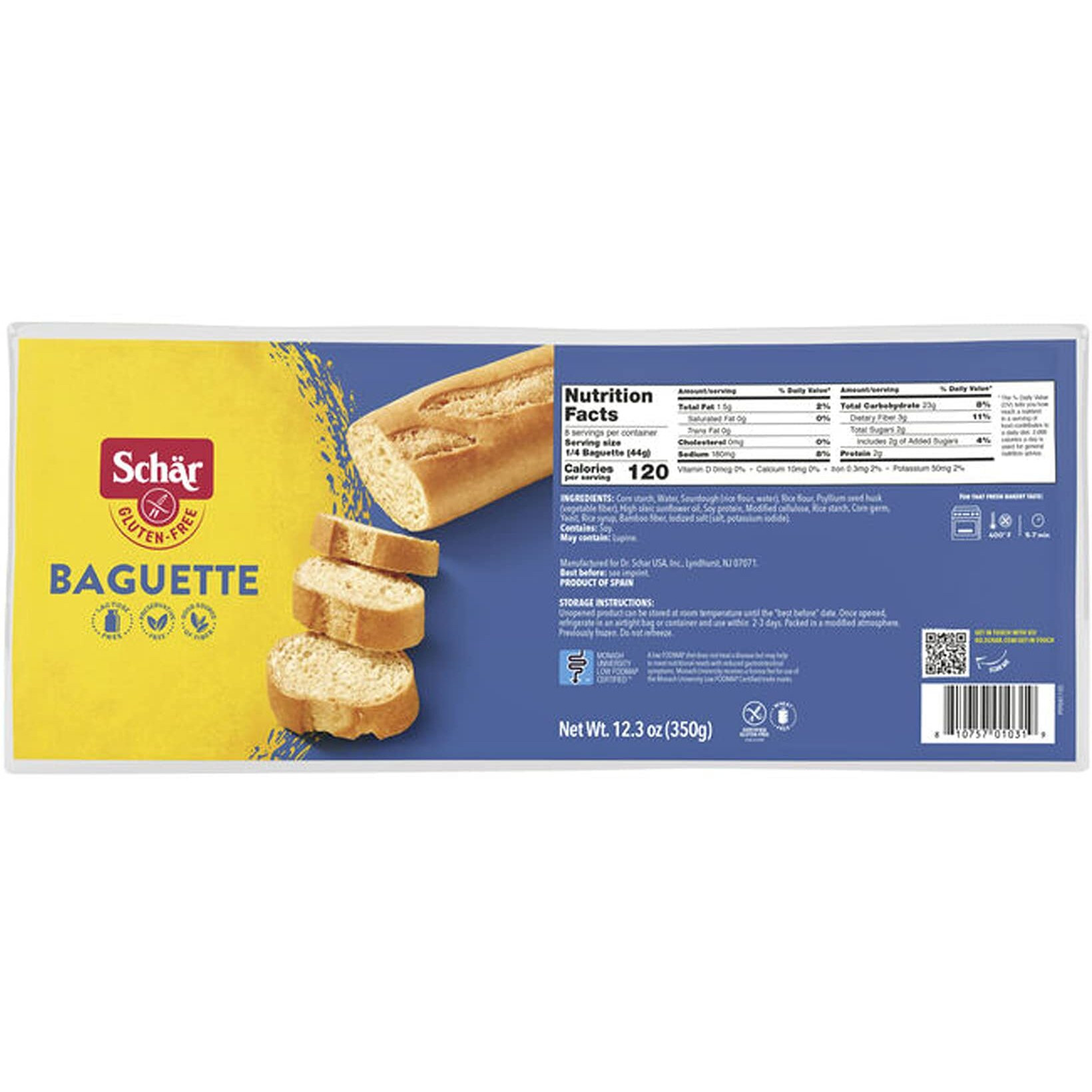 Schar - Baguette - Certified Gluten Free - No Gmo's, Lactose, Wheat Or Preservatives - (12.3 Oz) 3 Pack