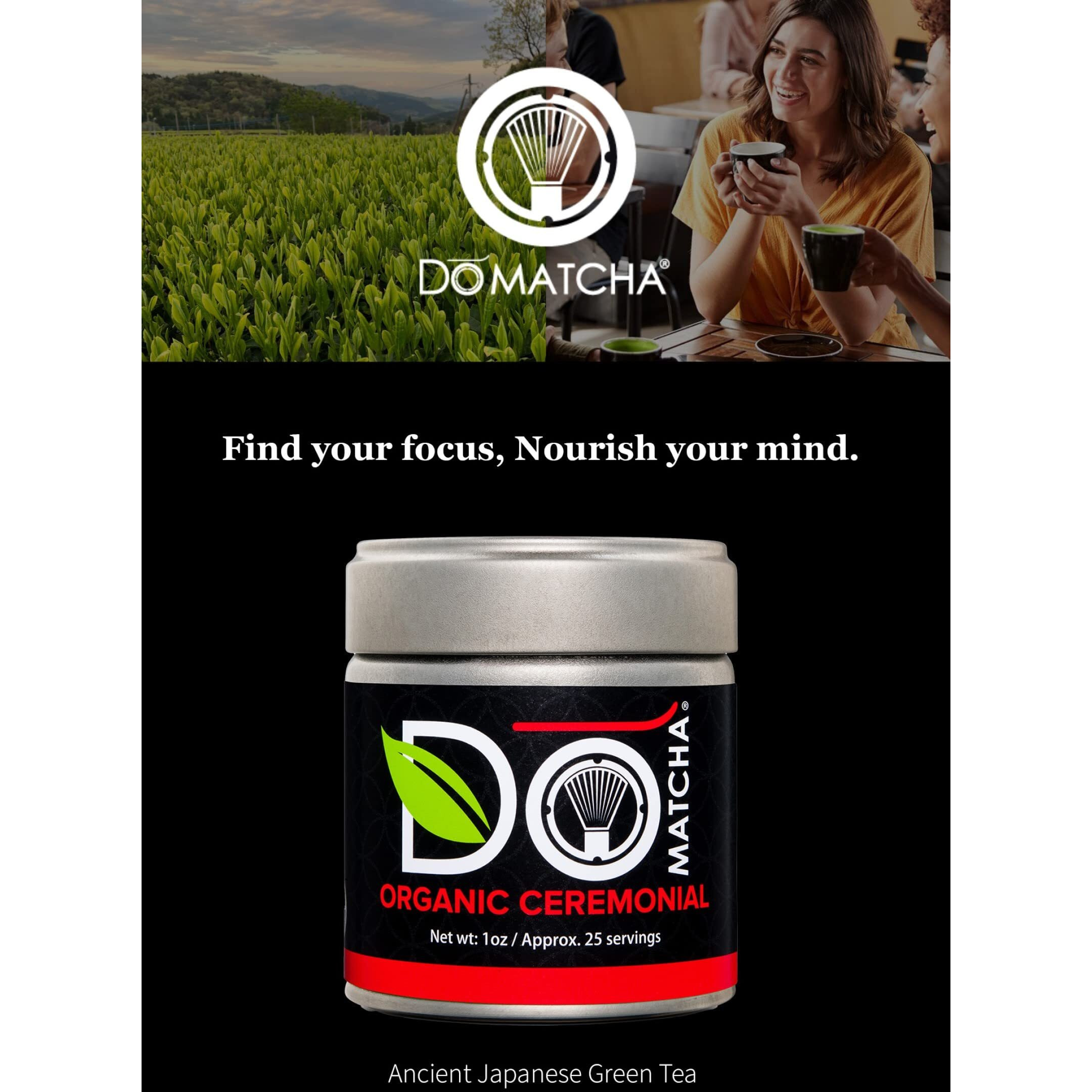 Domatcha - Organic Ceremonial Green Tea Matcha Powder, Natural Source Of Antioxidants, Caffeine, And L-Theanine, Promotes Focus And Relaxation, Kosher, 25 Servings (1 Oz)