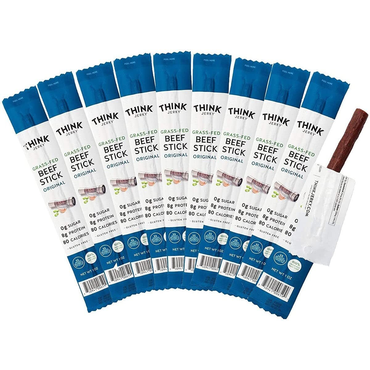 Think Jerky, Original Grass-Fed Beef Sticks (1.0 Ounce Sticks, Pack Of 20 Sticks) - Sugar Free, Gluten Free, Non Gmo, No Nitrates, Keto Friendly, Paleo, High Protein, Low Carb