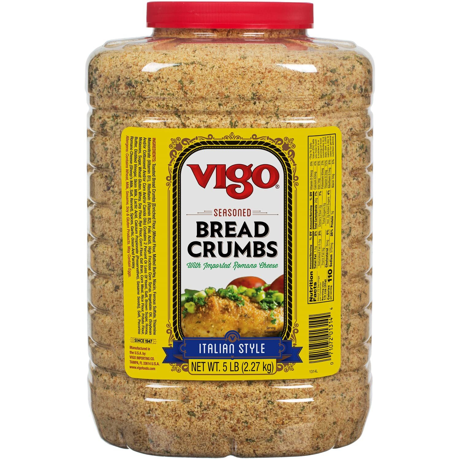 Vigo Italian Style Seasoned Bread Crumbs, With Imported Roman Cheese, 5 Pound (Pack Of 1)