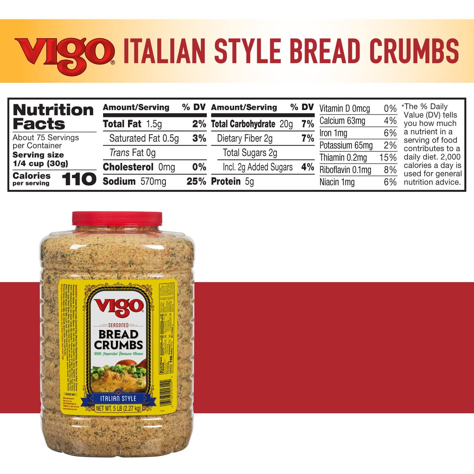Vigo Italian Style Seasoned Bread Crumbs, With Imported Roman Cheese, 5 Pound (Pack Of 1)