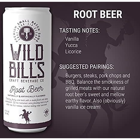 Wild Bill's 12 Flavor Craft Soda Soft Drinks Variety Pack, Root Beer, Strawberry Cream, Cola, Black Cherry + More, Pure Cane Sugar, No High Fructose Corn Syrup, Caffeine Free, Gluten Free, Vegan (12 Oz, 12-Pack)