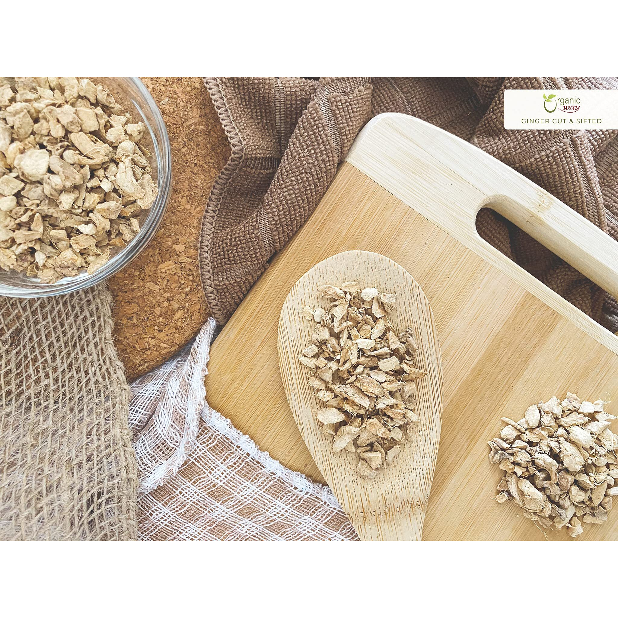 Organic Way Ginger Root Cut & Sifted (Zingiber Officinale) - Herbal Tea | Kosher & Usda Certified | Vegan, Non-Gmo & Gluten Free | Tested For Heavy Metal And Purity | 100% Raw From India (1Lbs / 16Oz)