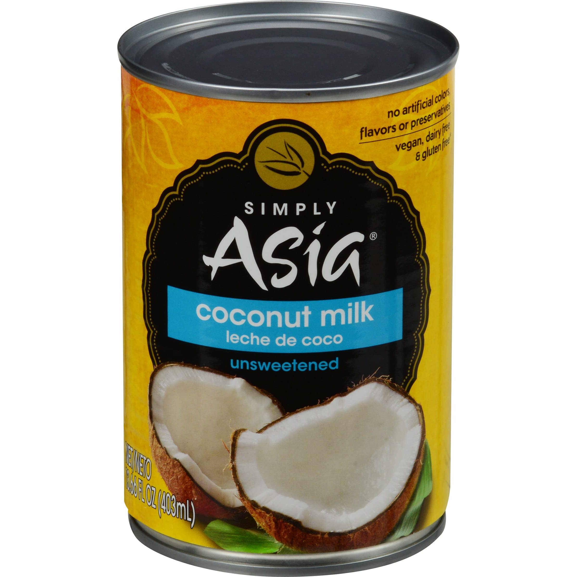Simply Asia Unsweetened Coconut Milk, 13.66 Fl Oz (Pack Of 24) - 24 Pack Of 13.66 Fluid Ounce Cans Of Coconut Milk, Gluten And Dairy Free, Perfect Alternative For Cooking, Baking And Beverages