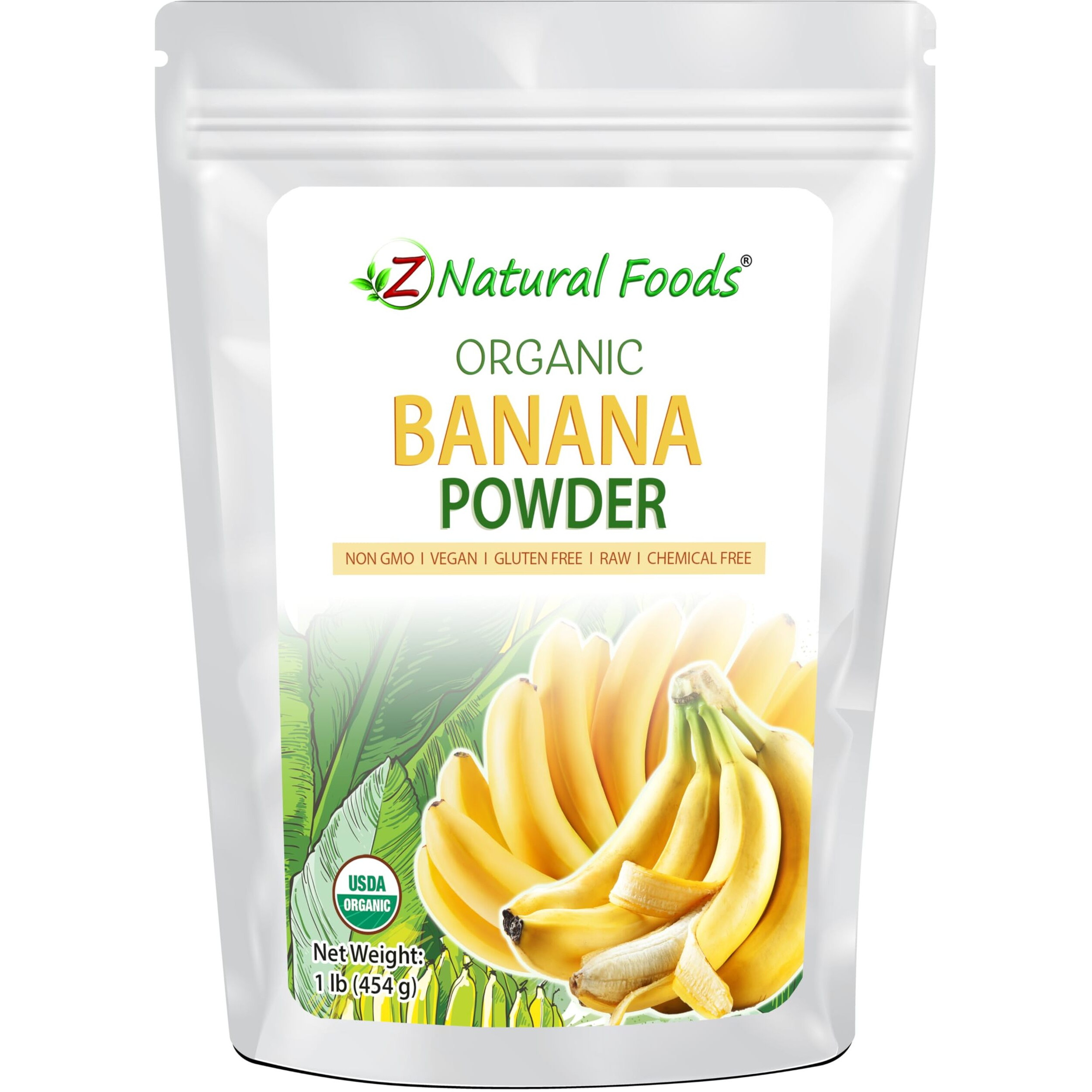 Z Natural Foods Organic Banana Powder, Fiber Supplement For Glowing Skin And Enhanced Immunity, Great In Juice, Smoothies, And Recipes, Non-Gmo, Vegan, Gluten-Free, Kosher, 1 Lb.