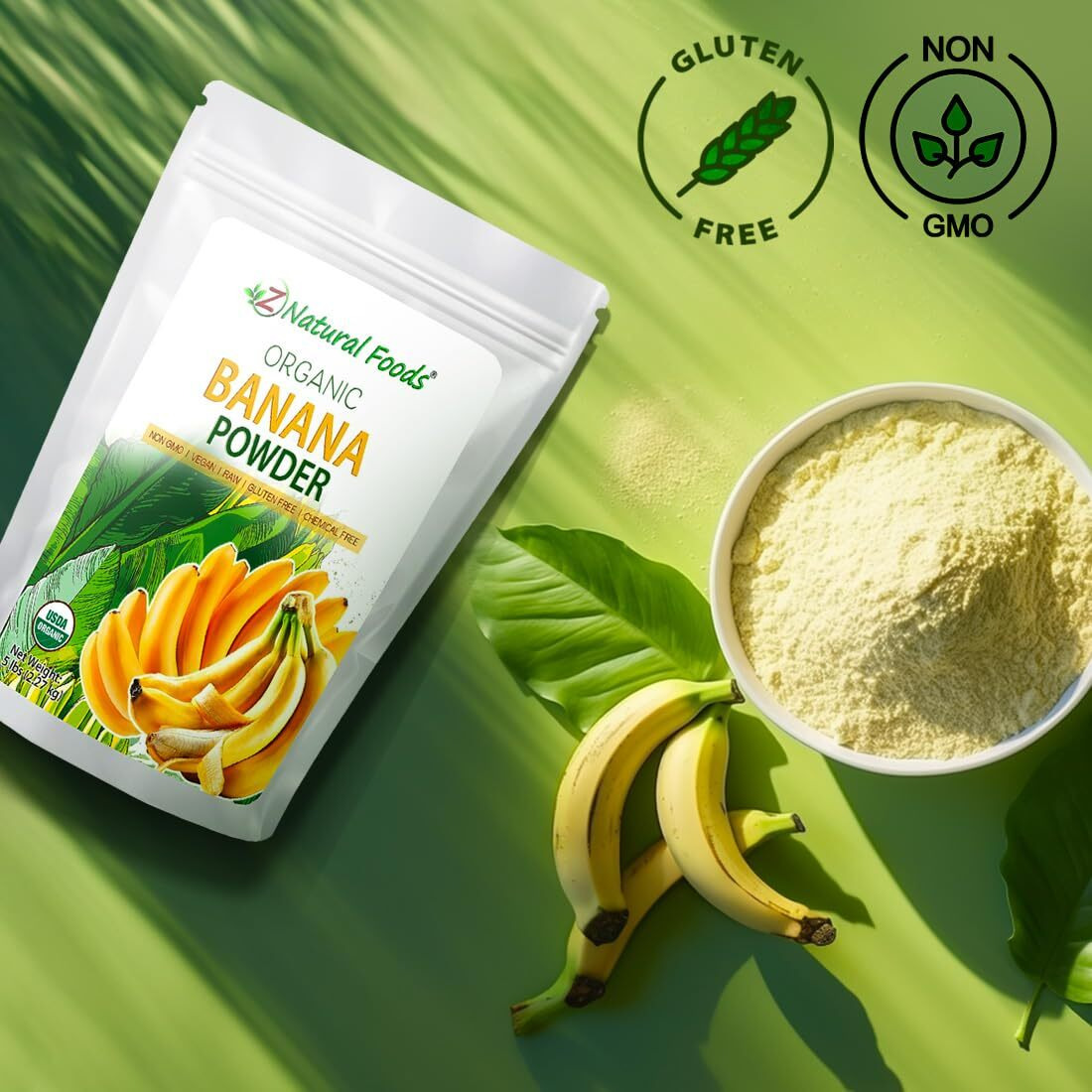 Z Natural Foods Organic Banana Powder, Fiber Supplement For Glowing Skin And Enhanced Immunity, Great In Juice, Smoothies, And Recipes, Non-Gmo, Vegan, Gluten-Free, Kosher, 1 Lb.