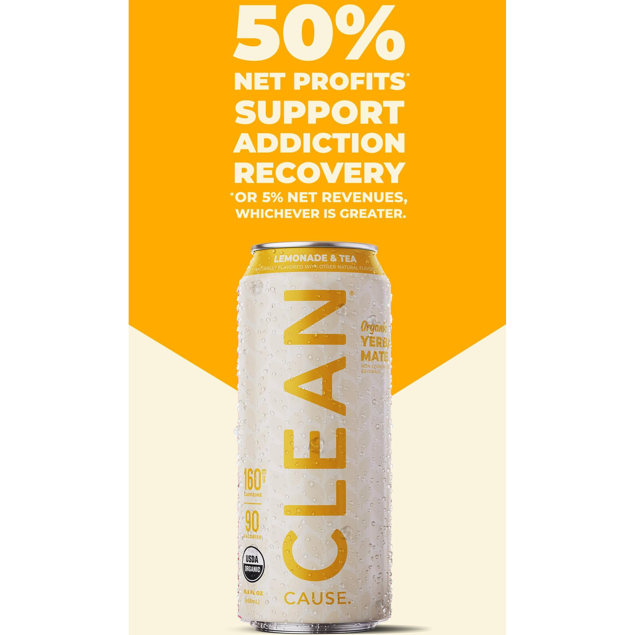 New Clean Cause Lemonade & Tea Usda Organic Yerba Mate Tea (15.5Oz Cans, 12-Pack Case) Non-Carbonated, 160Mg Caffeine