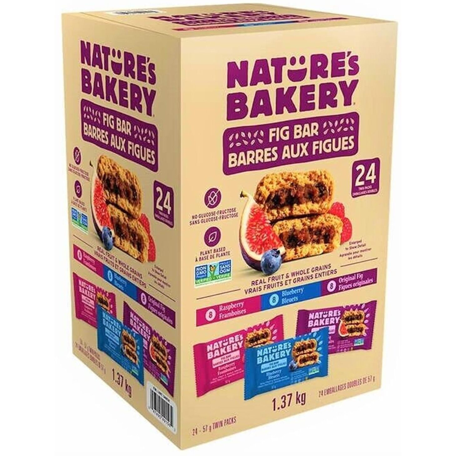 Nature's Bakery Whole Wheat Fig Bars, Variety Pack (8- Blueberry, 8- Original Fig, 8-Raspberry), 1- 24 Count Box Of 2 Oz Twin Packs (24 Packs), Vegan Snacks, Non-Gmo