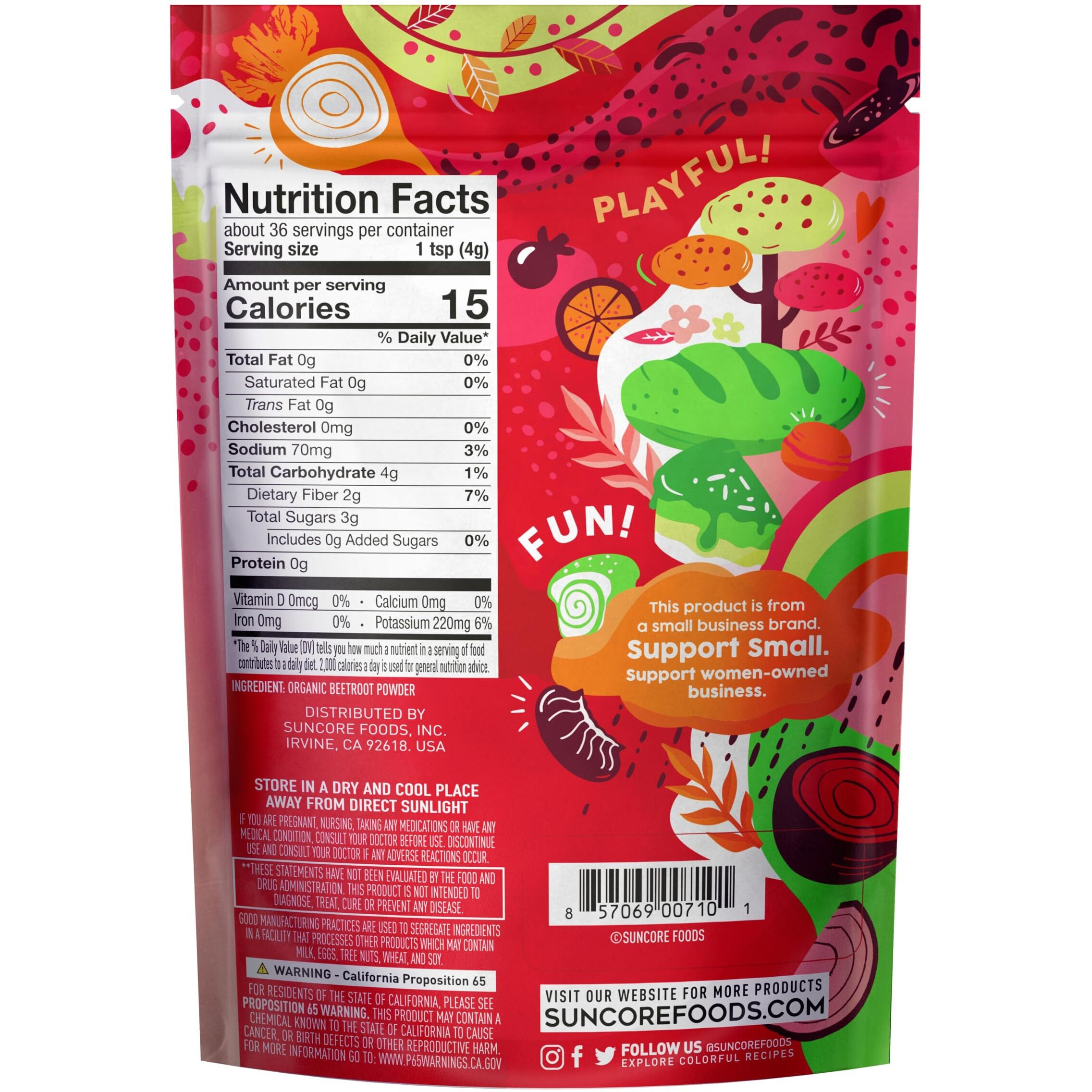 Suncore Foods Organic Red Beet Powder, Red Food Coloring Powder, Gluten-Free, Non-Gmo, Organic 5Oz (1 Pack)